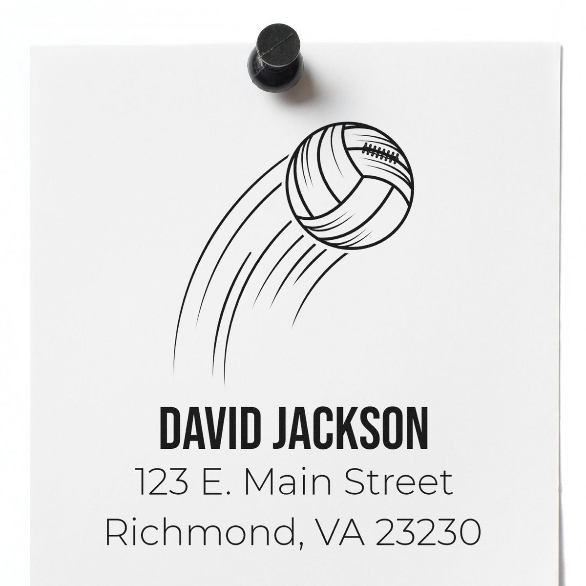 Custom rubber return address stamp with rugby ball logo, David Jackson name, and Richmond, VA mailing address.