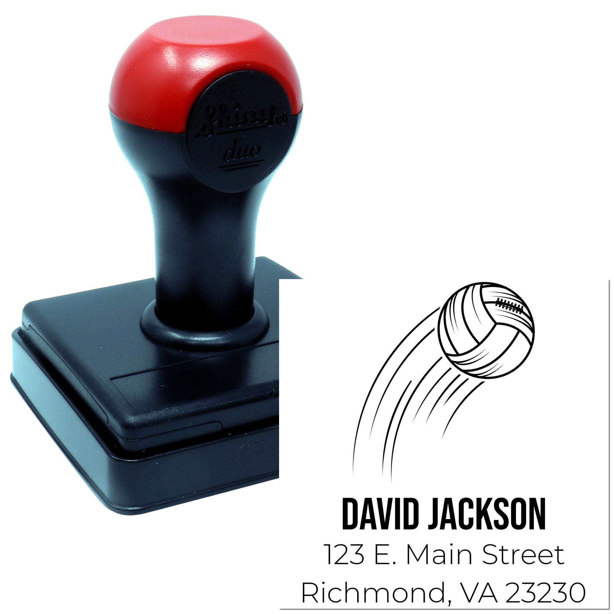 Custom self-inking rubber address stamp with name, logo and mailing details for business or return mail.