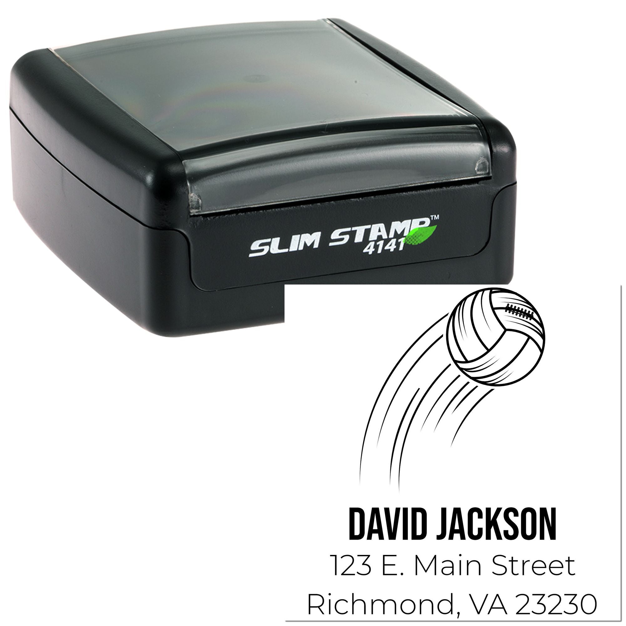 Slim Stamp 4141 self-inking custom address rubber stamp with football logo and personalized return address for David Jackson