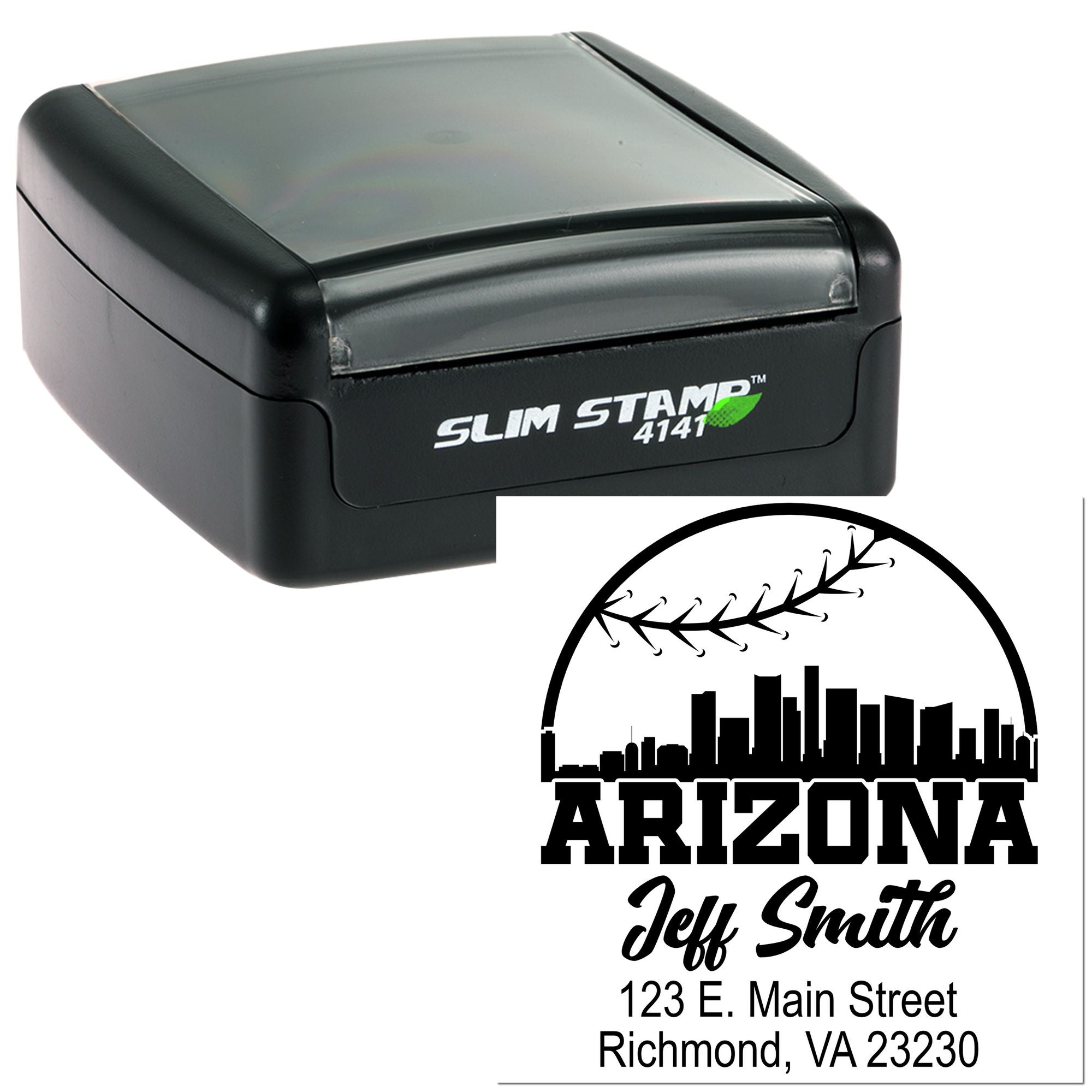 Custom self-inking rubber stamp with Arizona return address design for Jeff Smith, Richmond, VA 23230