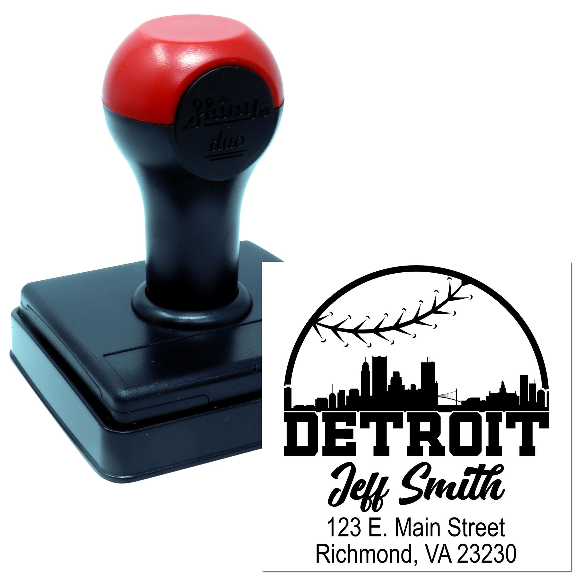 Custom self-inking rubber stamp featuring Detroit return address for Jeff Smith.