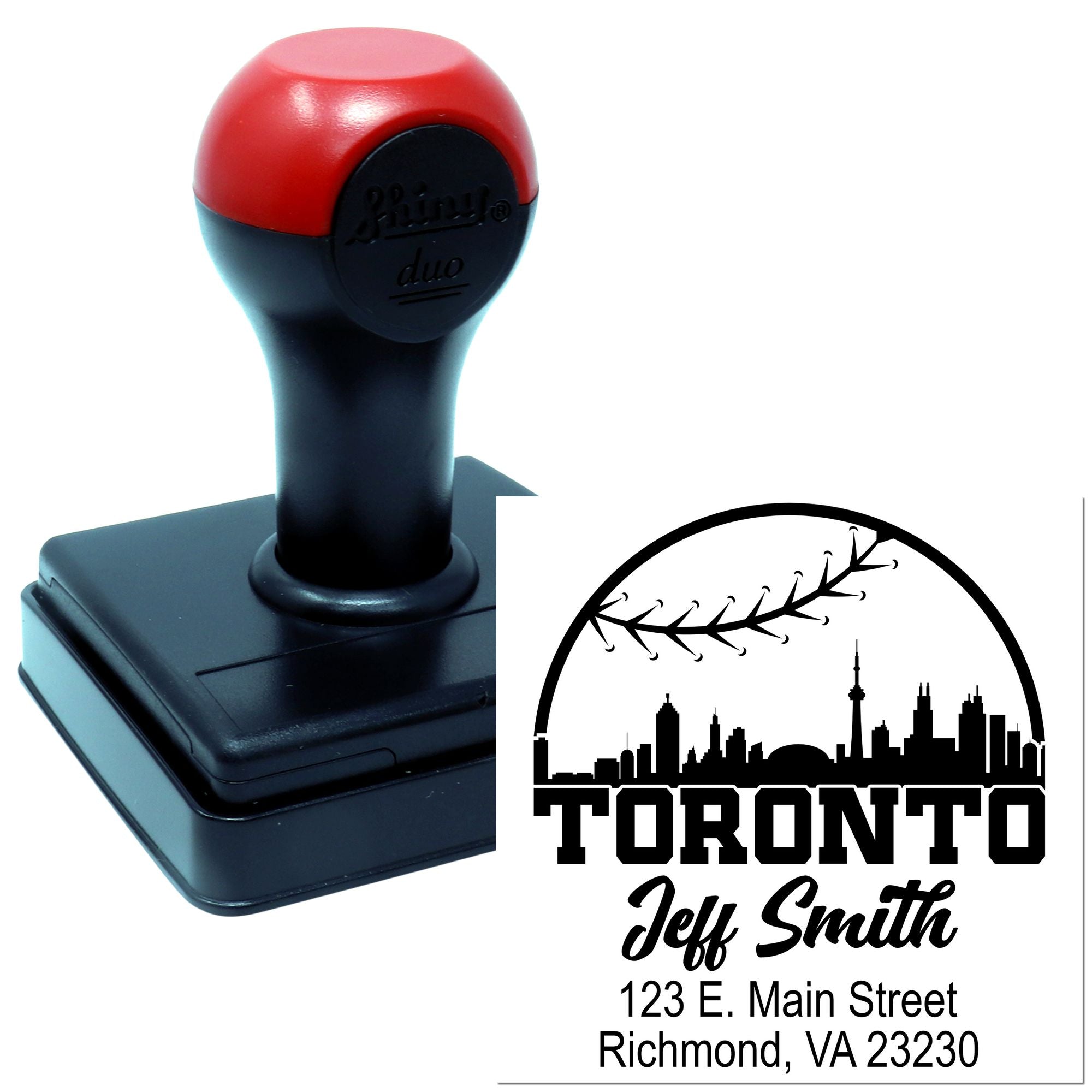 Duo Hand Toronto Baseball And City Silhouette Customizable Address Stamp