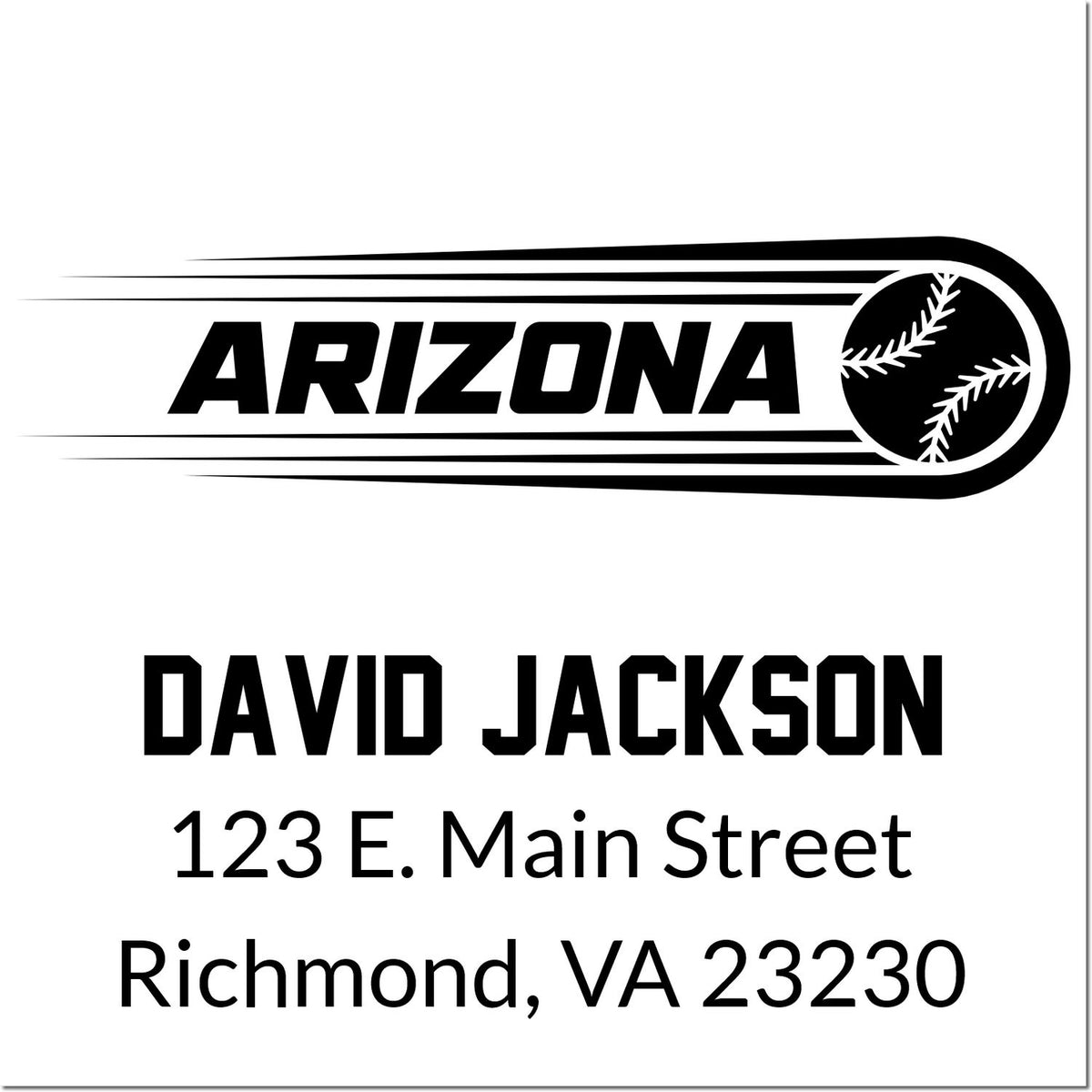 Arizona baseball address stamp for David Jackson, 123 E. Main Street, Richmond, VA 23230