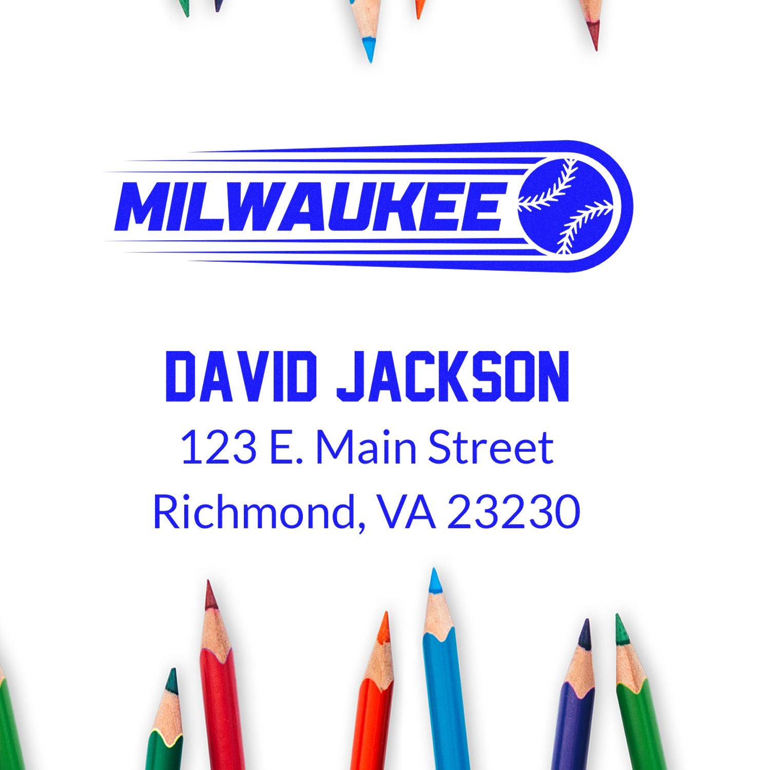 Custom Milwaukee baseball rubber stamp with David Jackson name and Richmond, VA 23230 return address.