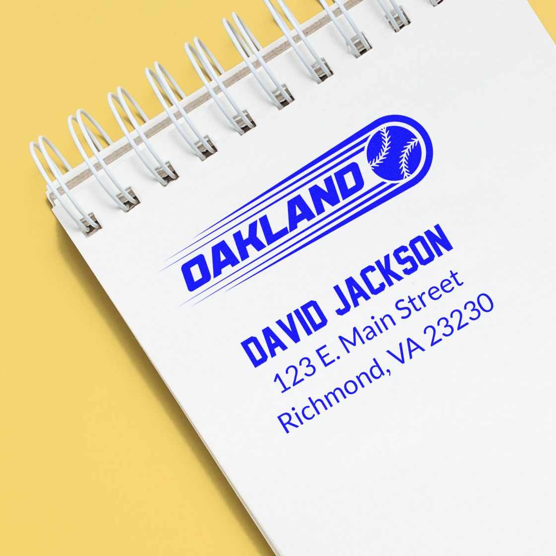 Oakland custom return address rubber stamp with baseball logo, David Jackson, Richmond, VA