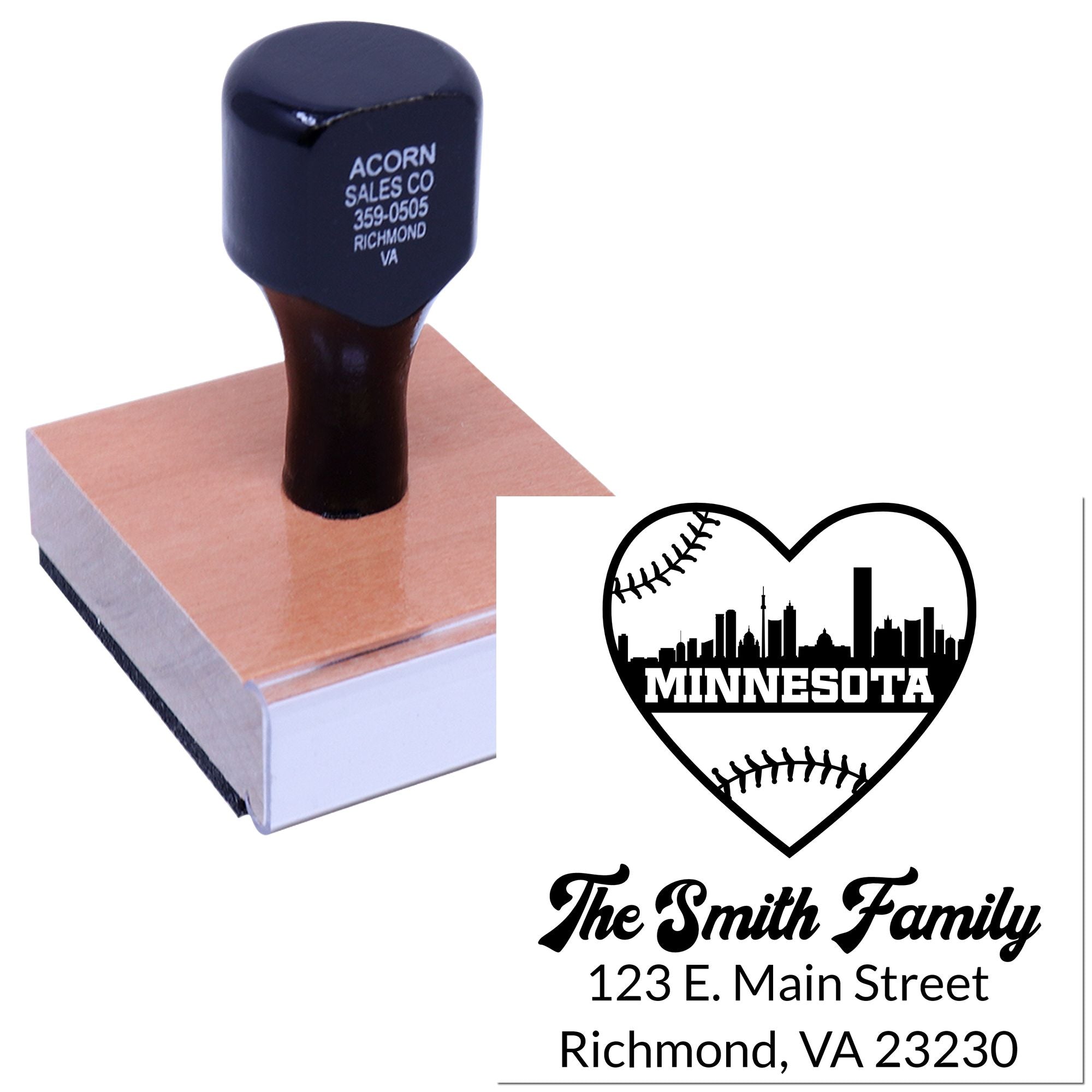 Personalized custom rubber address stamp with family name and Richmond, VA return address for mail and packaging.