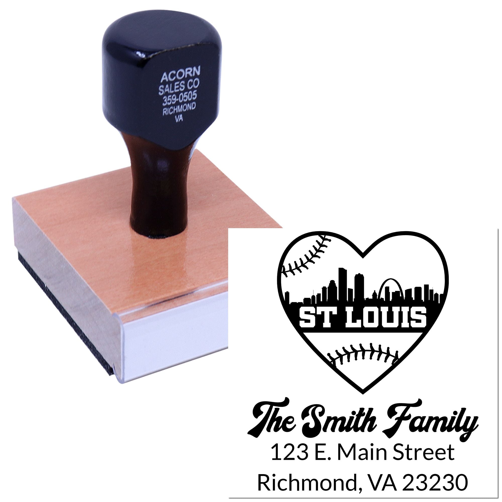 St Louis Baseball Love Personalized 3 Line Stamp with Wood Handle