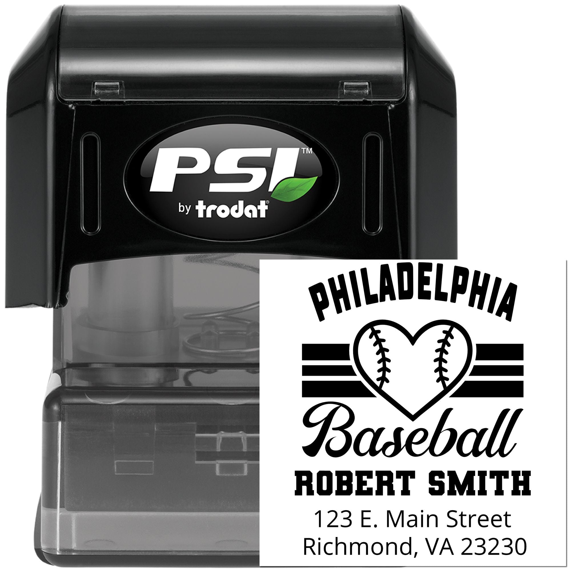 Custom Philadelphia baseball return address self-inking rubber stamp with Robert Smith name and Richmond, VA address.