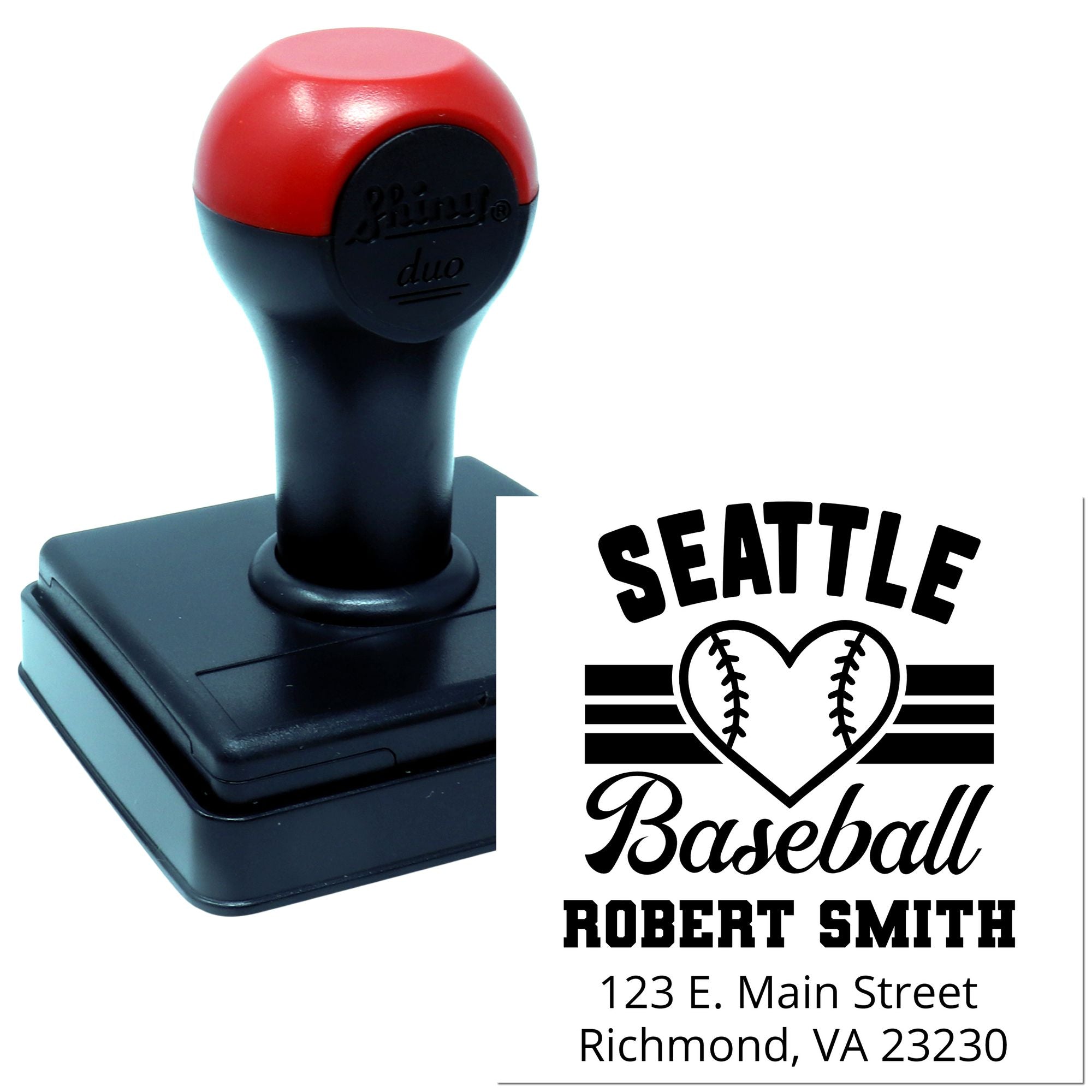 Custom self-inking baseball return address stamp with Seattle Baseball design for Robert Smith, Richmond VA 23230