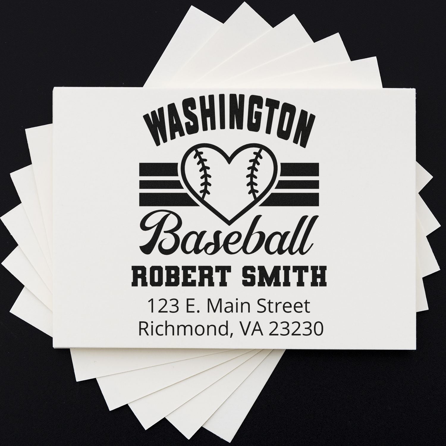 Custom Washington baseball rubber stamp with Robert Smith name and Richmond, VA address for personalized mailing.