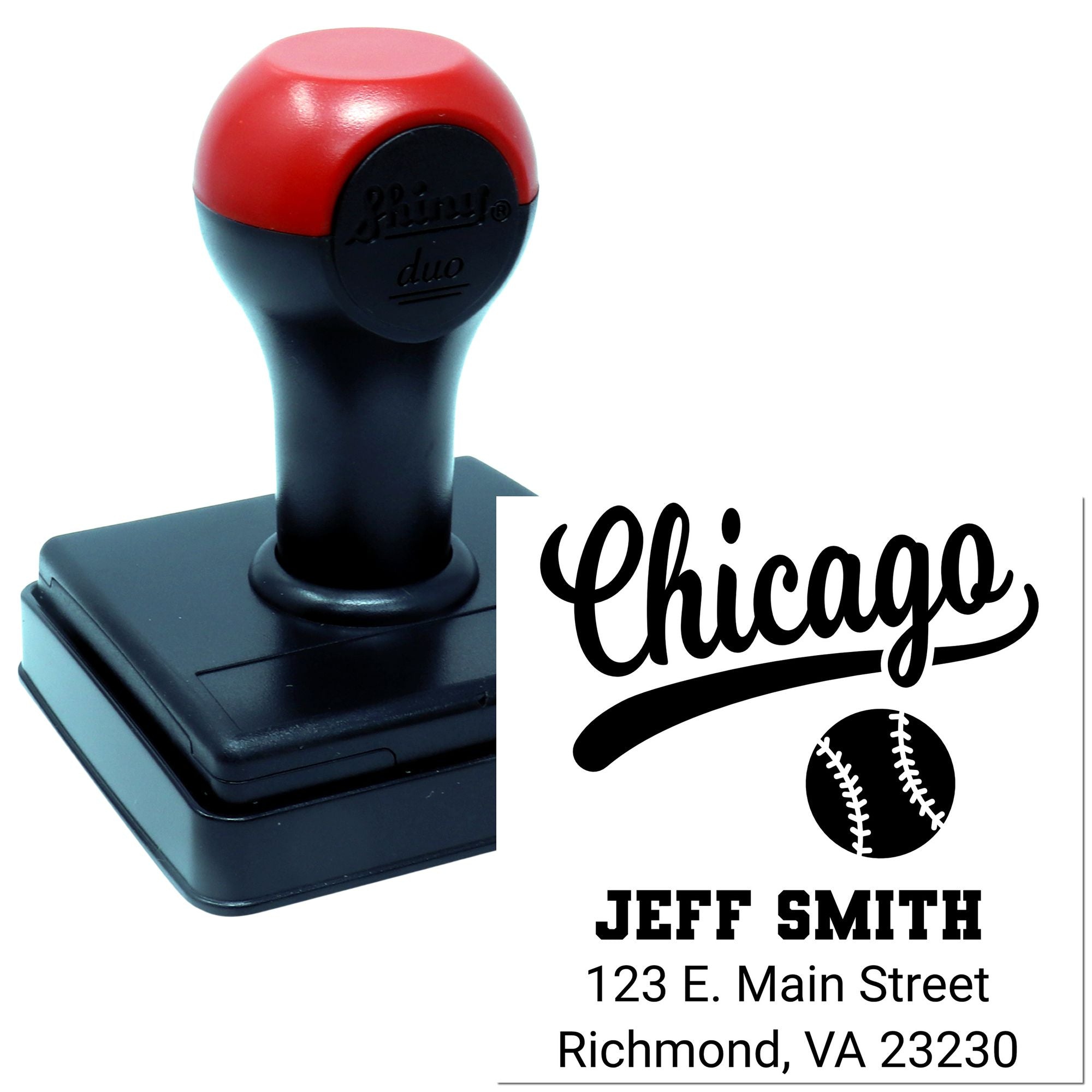 Self-inking Chicago baseball return address rubber stamp for custom mailing and sports-themed branding.