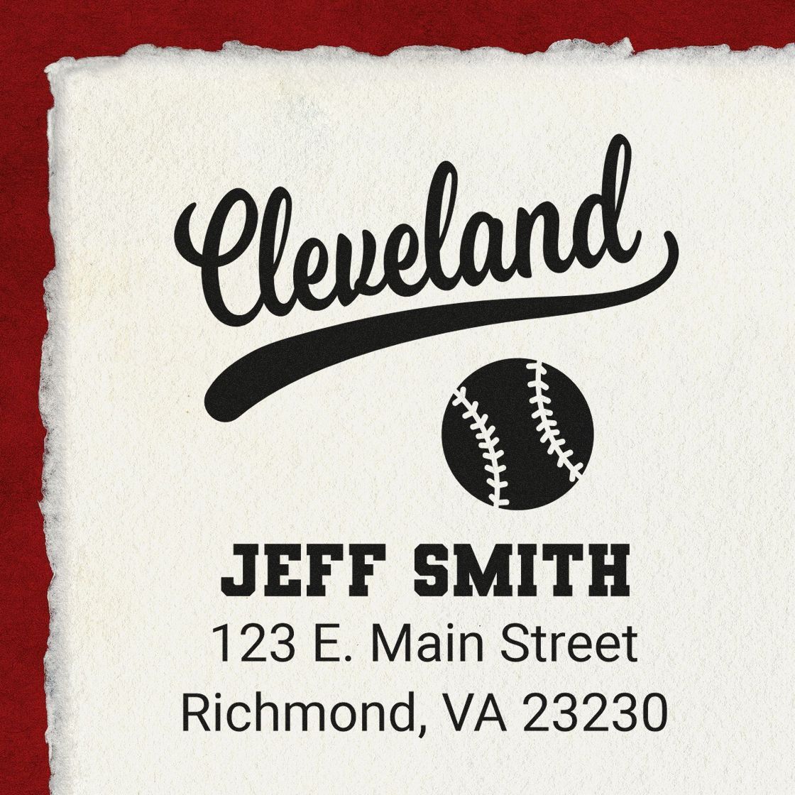 Custom Cleveland baseball rubber stamp for Jeff Smith with name and Richmond, VA address.