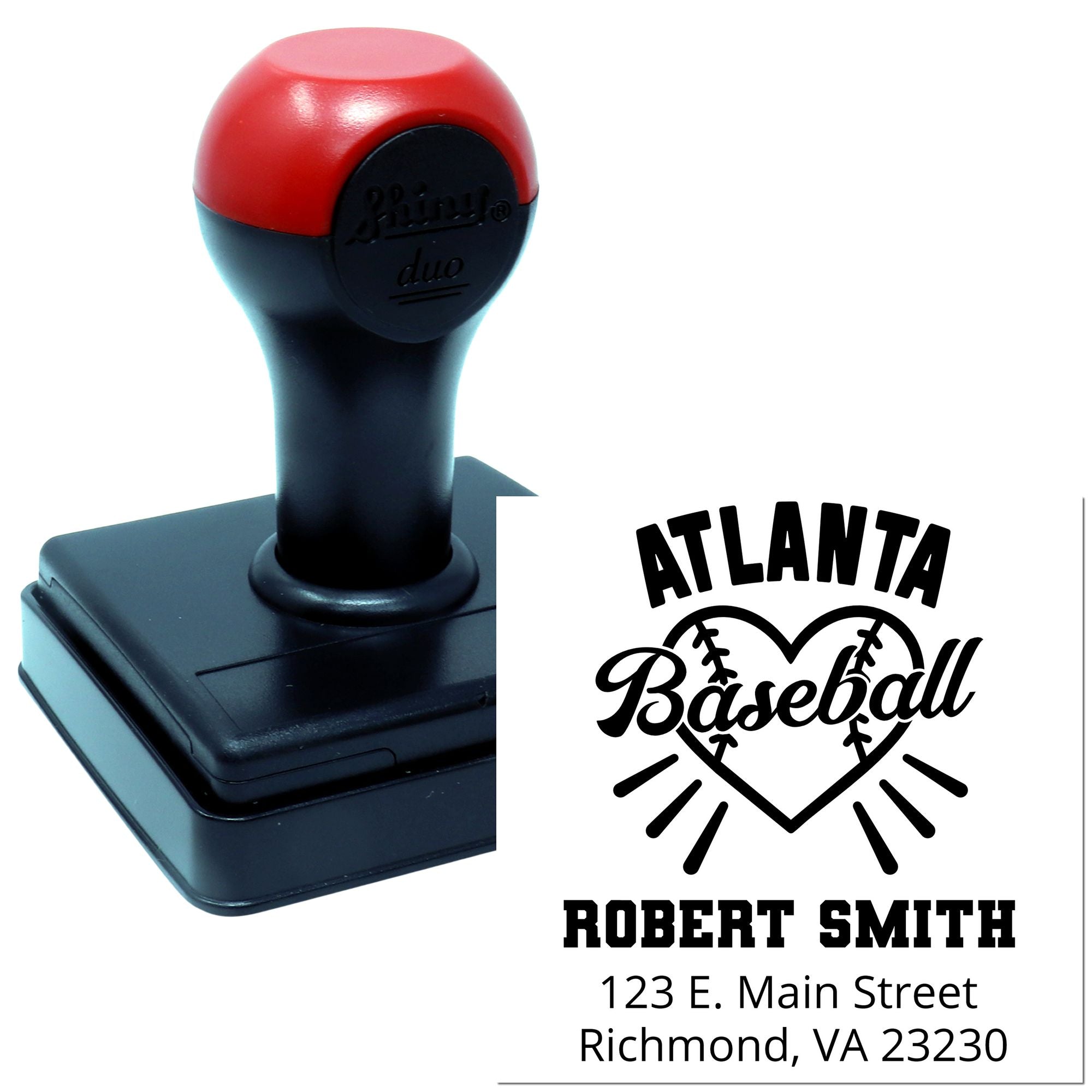 Self-inking custom Atlanta Baseball rubber stamp with Robert Smith name and Richmond, VA return address.