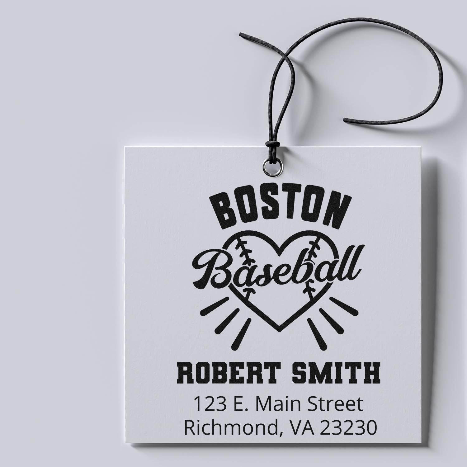 Custom Boston Baseball return address rubber stamp with Robert Smith name and Richmond, VA address.