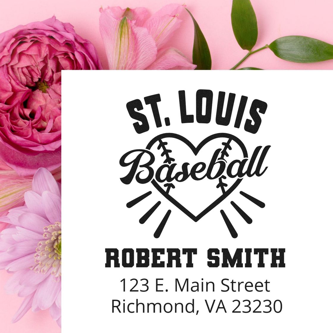 St Louis Retro Baseball Love Personalized Return for Envelopes Stamp with Wood Handle