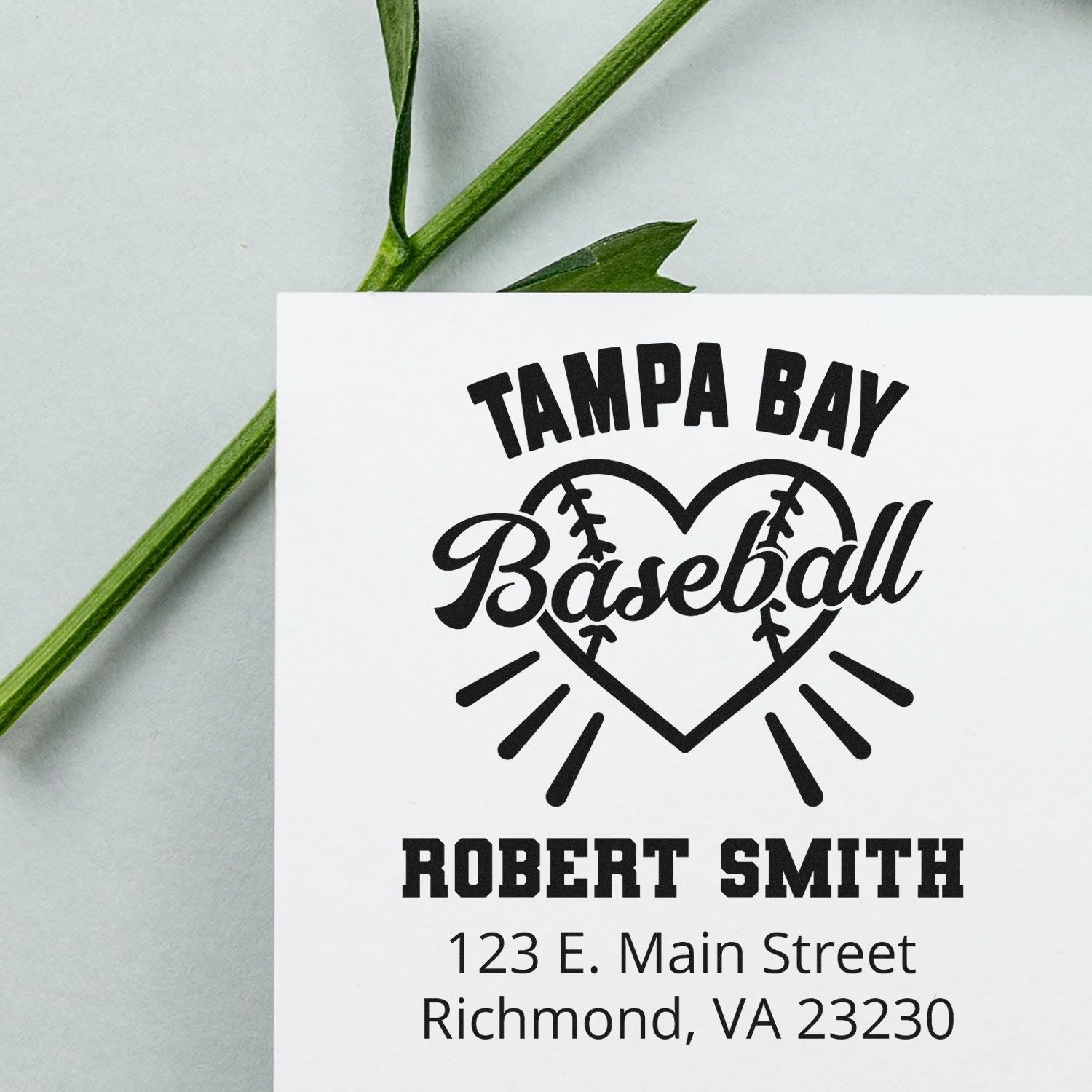 Personalized Tampa Bay Baseball rubber stamp for Robert Smith, with custom name and address.