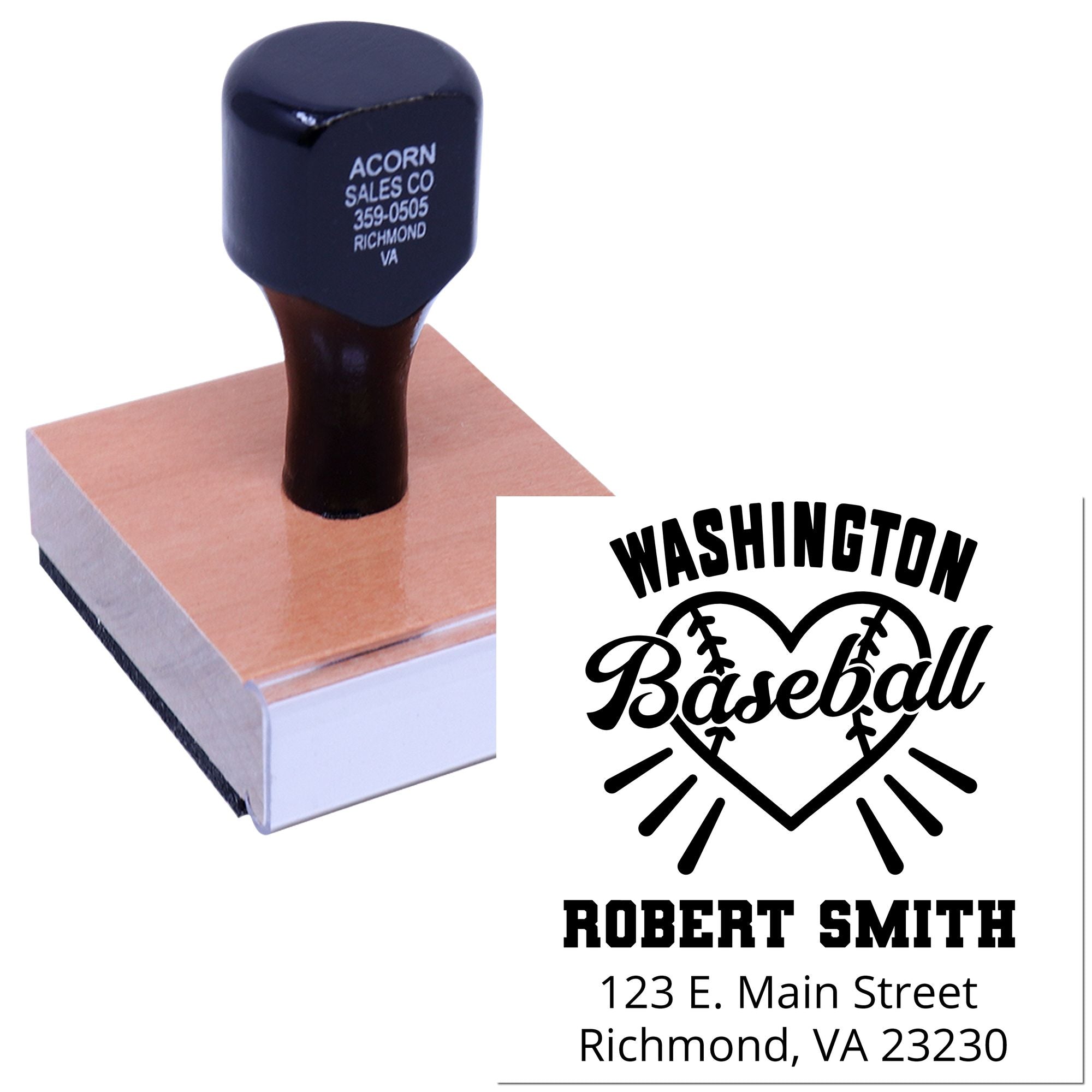 Custom Washington baseball rubber stamp with Robert Smith name and Richmond, VA return address