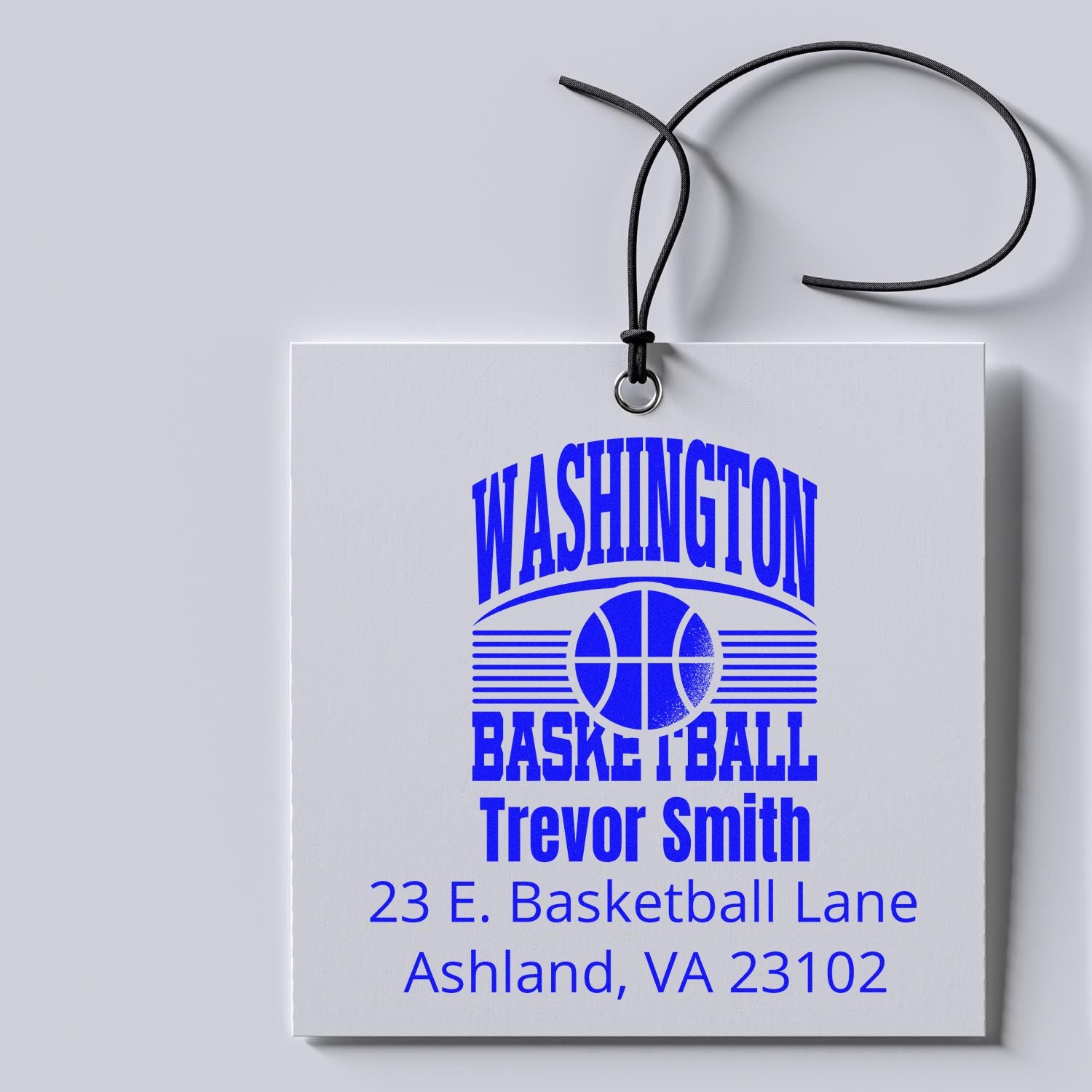 Custom Washington Basketball rubber stamp with Trevor Smith name and Ashland, VA address for sports mailing.