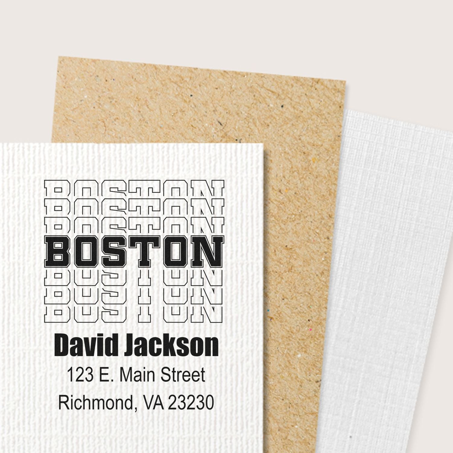 Custom Boston rubber stamp address design for David Jackson, with name and Richmond, VA 23230 return address.