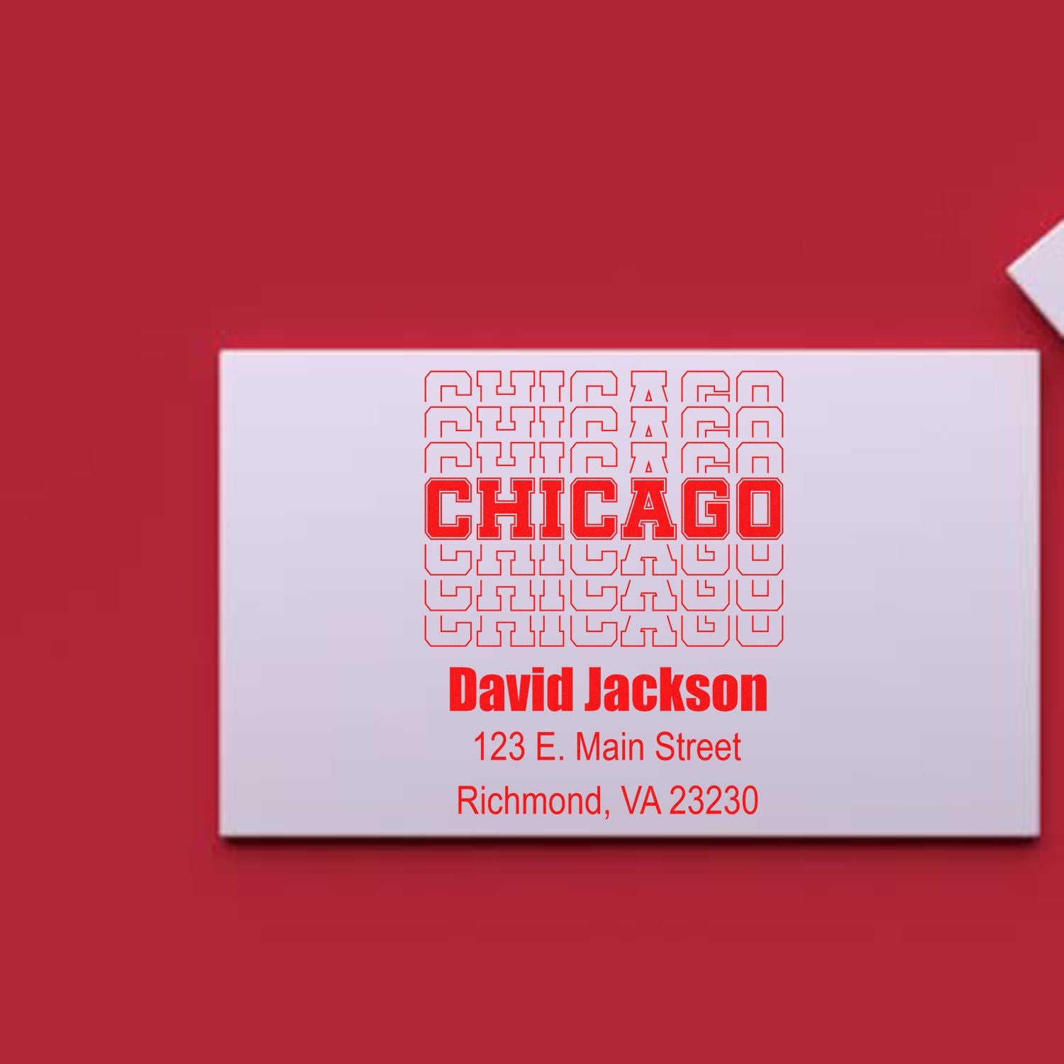 Custom Chicago rubber stamp with David Jackson name and address, ideal for business mailing.