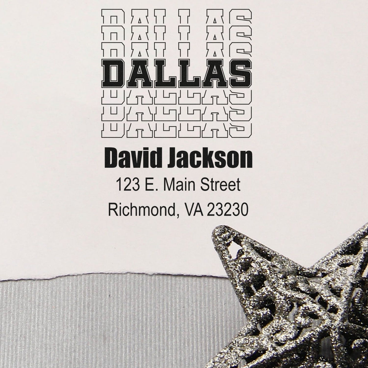 Custom Dallas return address rubber stamp proof for David Jackson, Richmond, VA 23230.