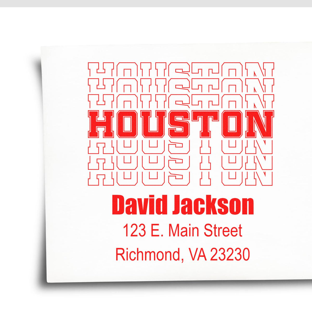 Custom Houston rubber stamp with David Jackson return address, Richmond, VA 23230, for personalized mailing.