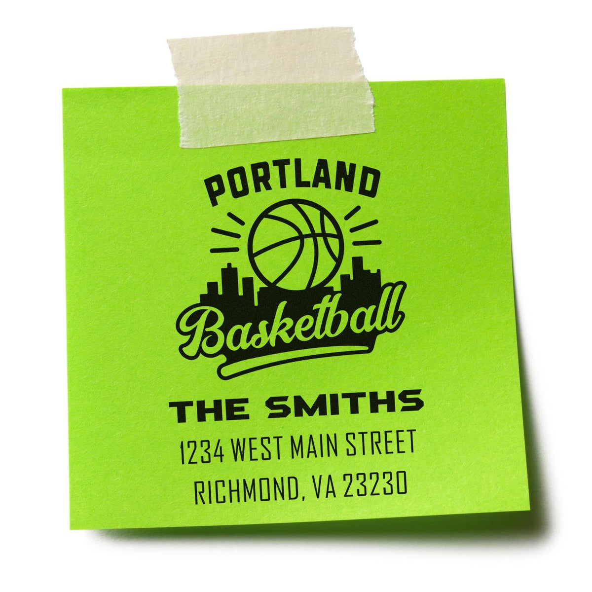 Custom Portland basketball return address rubber stamp for The Smiths, with street address and Richmond, VA.