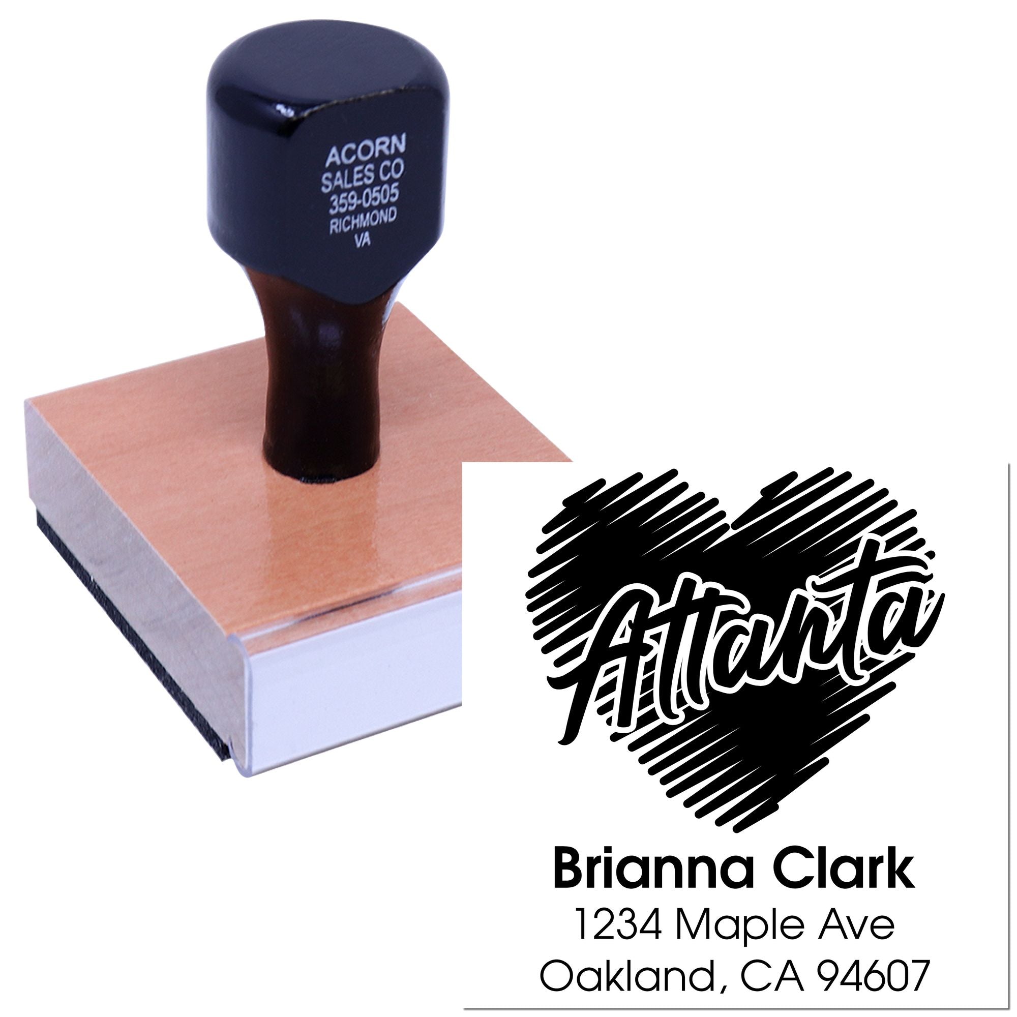 Custom rubber address stamp for Brianna Clark, Oakland CA, with personalized return address imprint design.