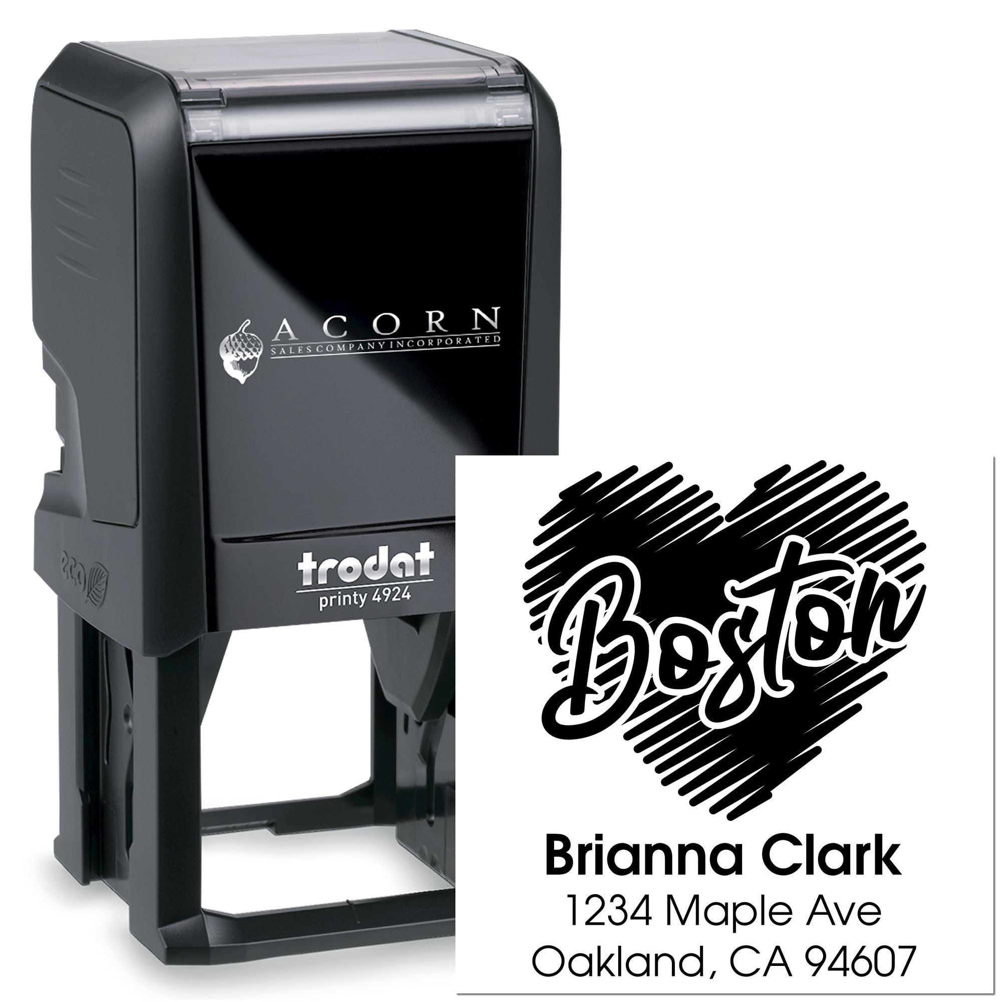 Custom self-inking Trodat Printy 4924 address rubber stamp with name and mailing details for return envelopes and business use