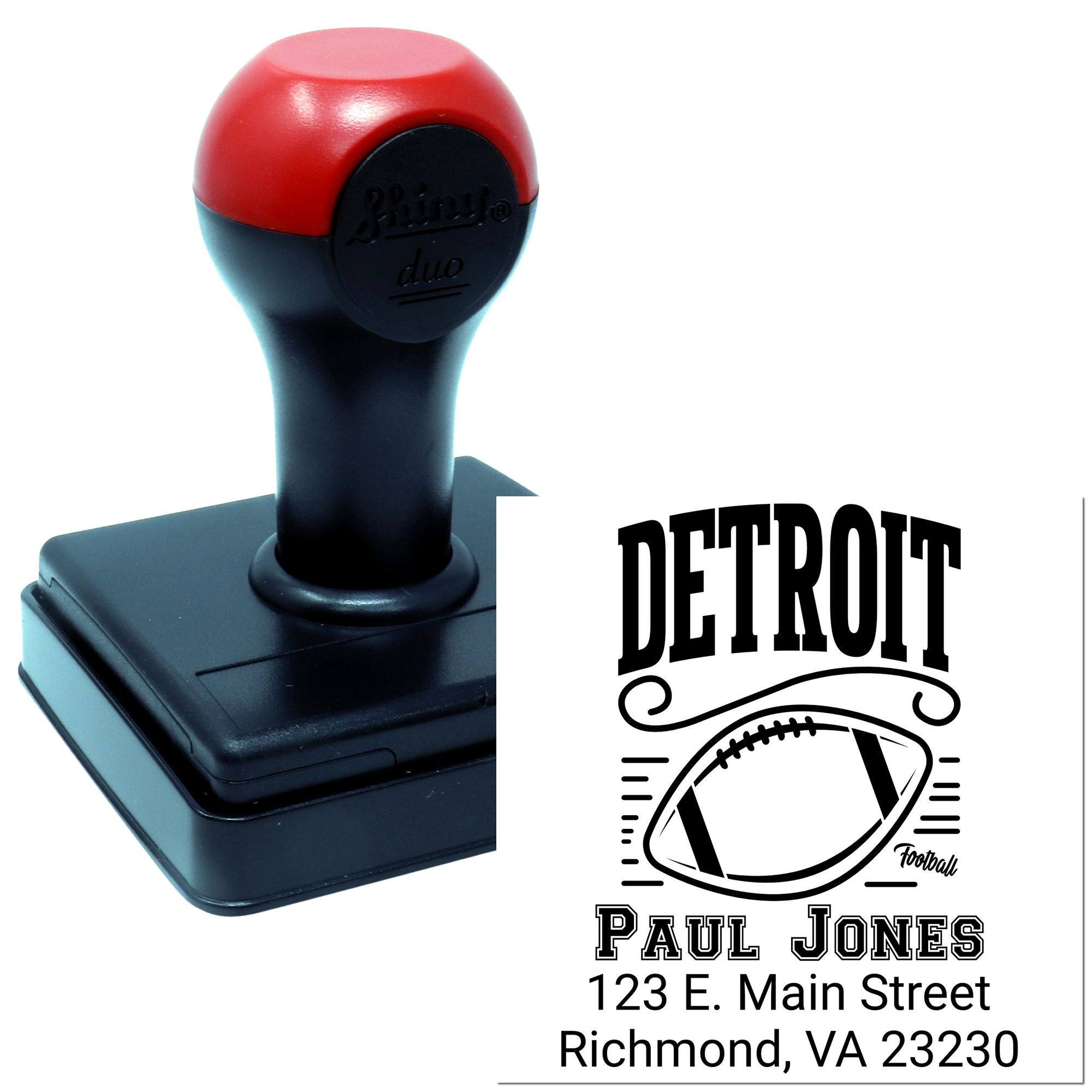 Detroit football custom self-inking rubber stamp with name and return address for personalized sports fan mail.