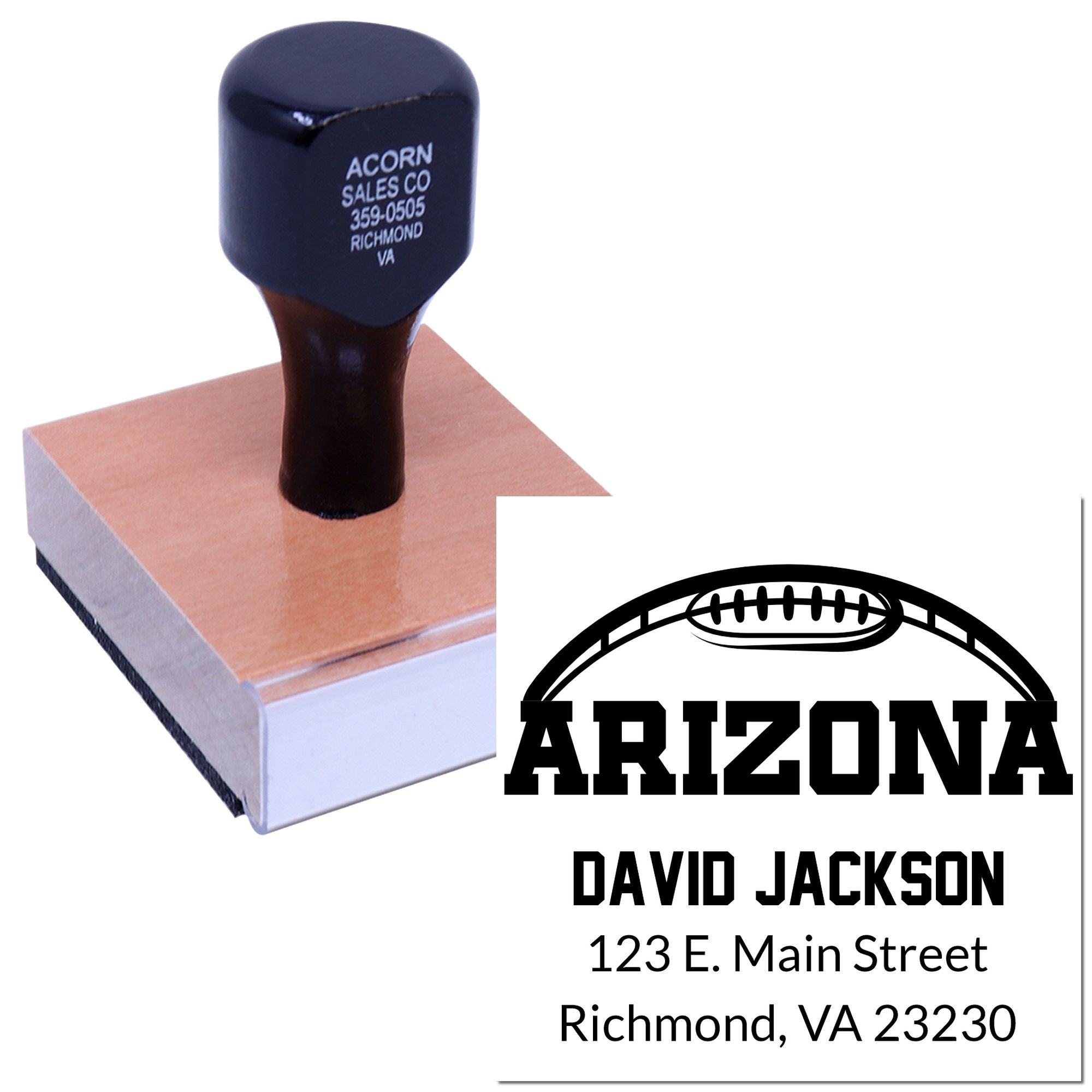 Arizona football return address rubber stamp for David Jackson, with name, street address, and Richmond, VA mailing info.