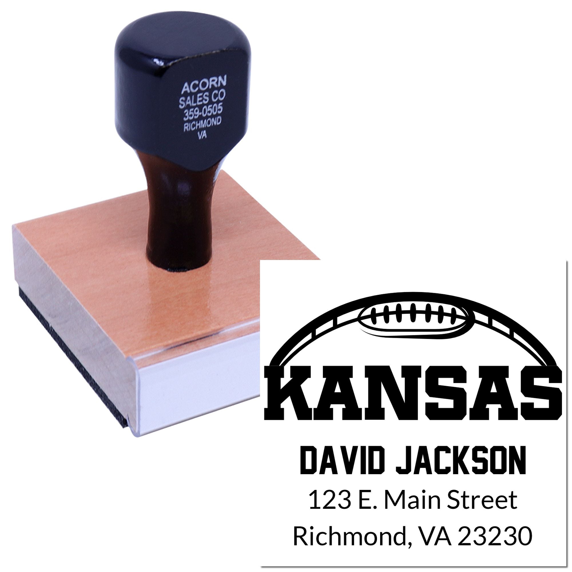 Custom Kansas football address rubber stamp with self-inking stamp for personalized mailing labels.