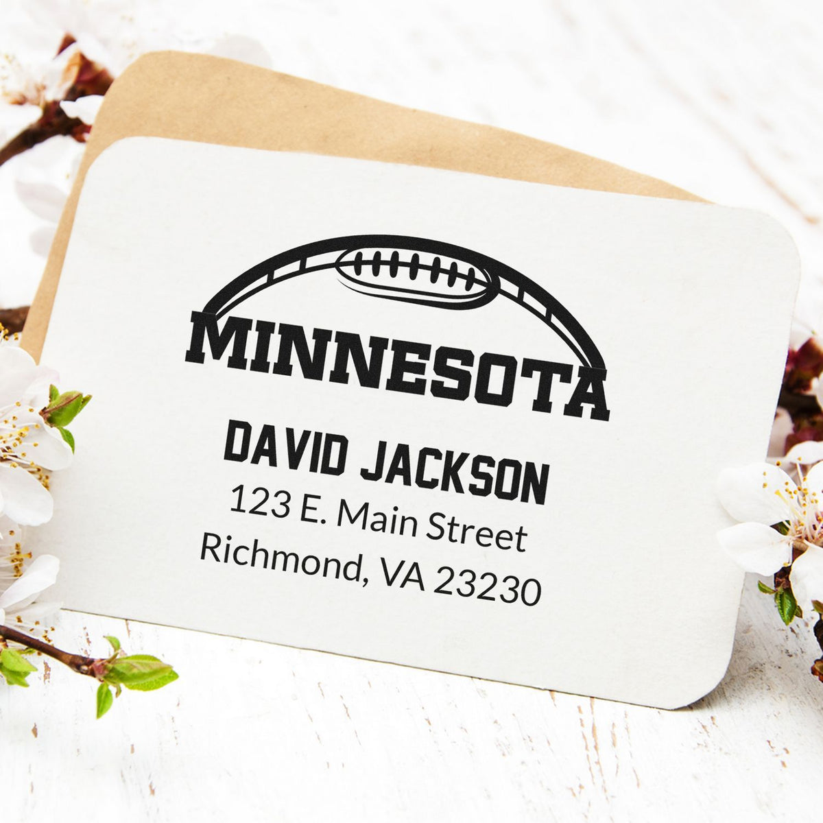 Personalized Minnesota football address stamp with David Jackson and Richmond, VA address.