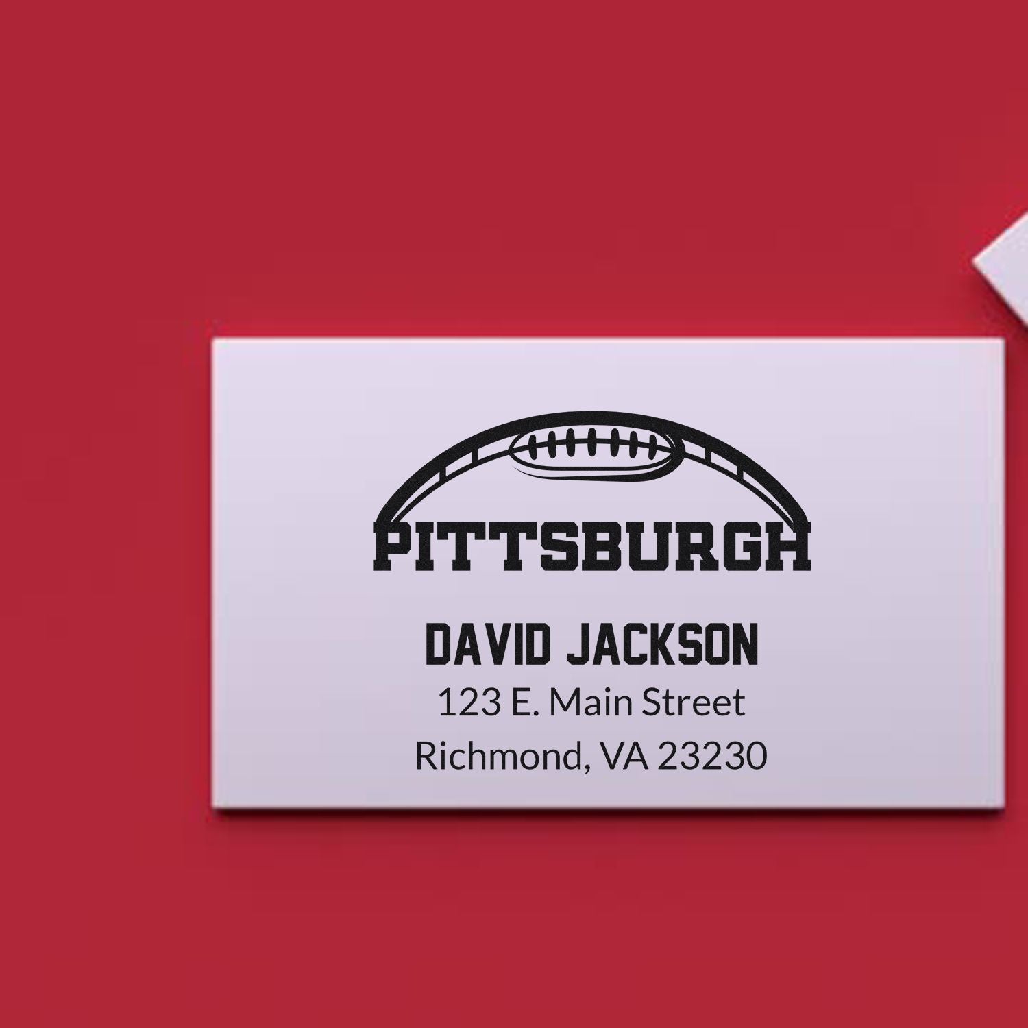 Custom Pittsburgh football address rubber stamp for David Jackson, Richmond, VA.