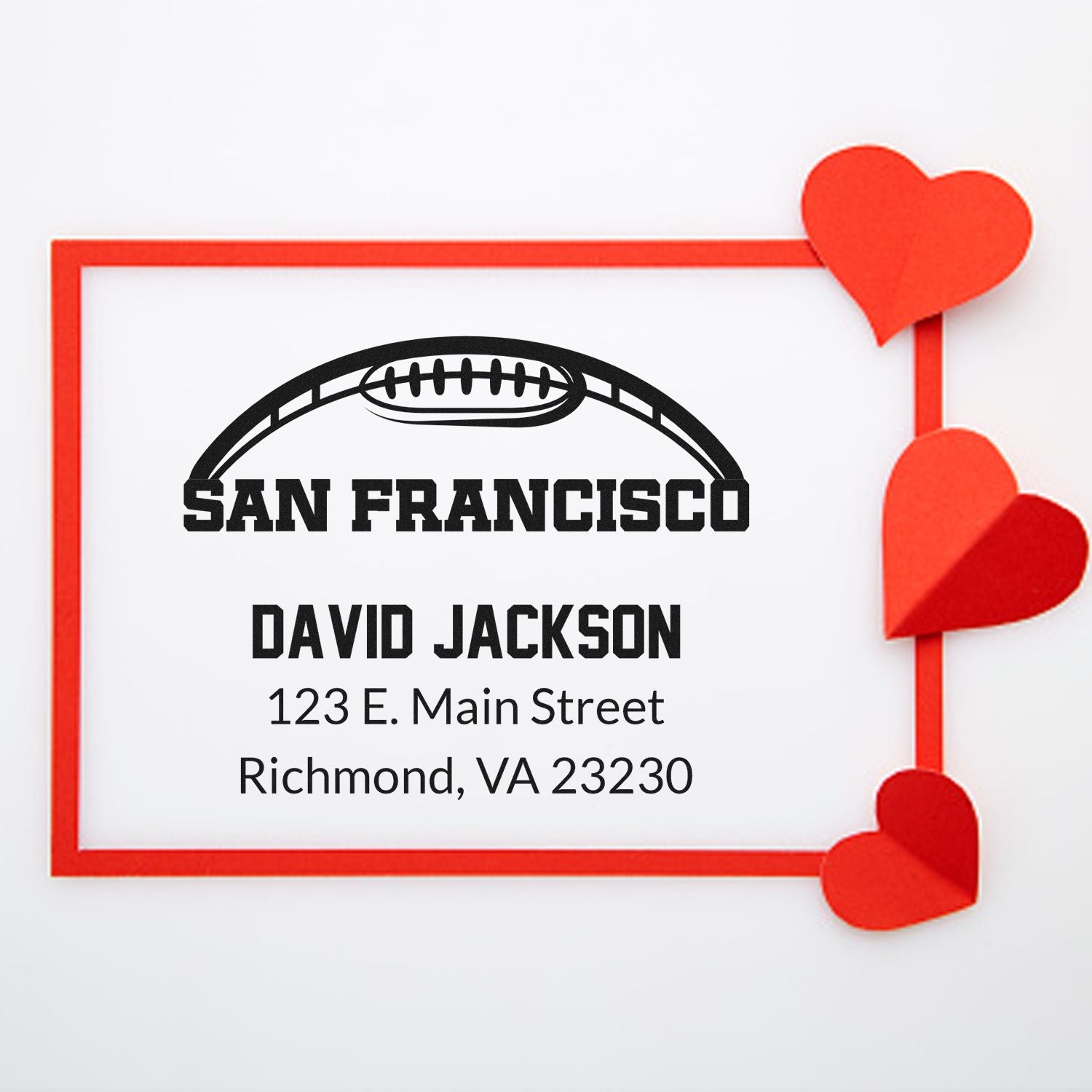 Personalized San Francisco football return address rubber stamp with David Jackson name and Richmond, VA address.