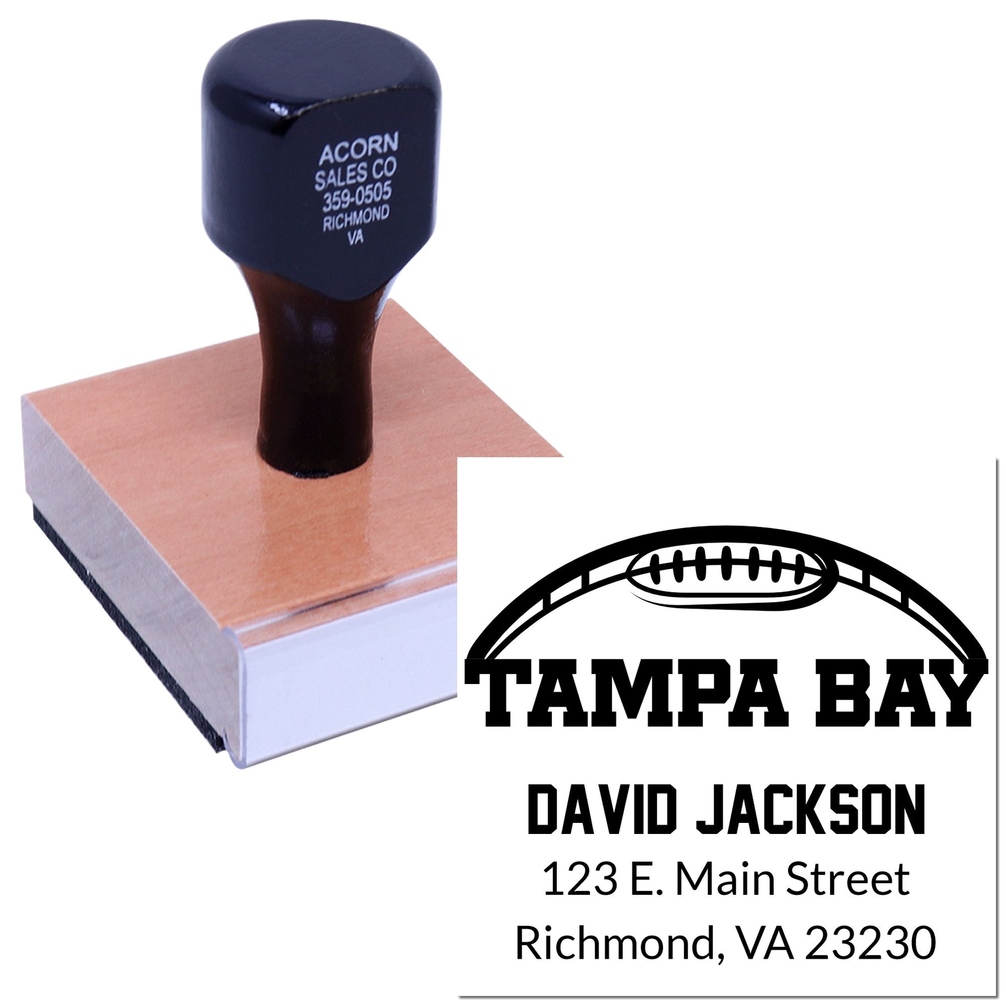 Custom Tampa Bay football return address rubber stamp with name, street address, and city imprint