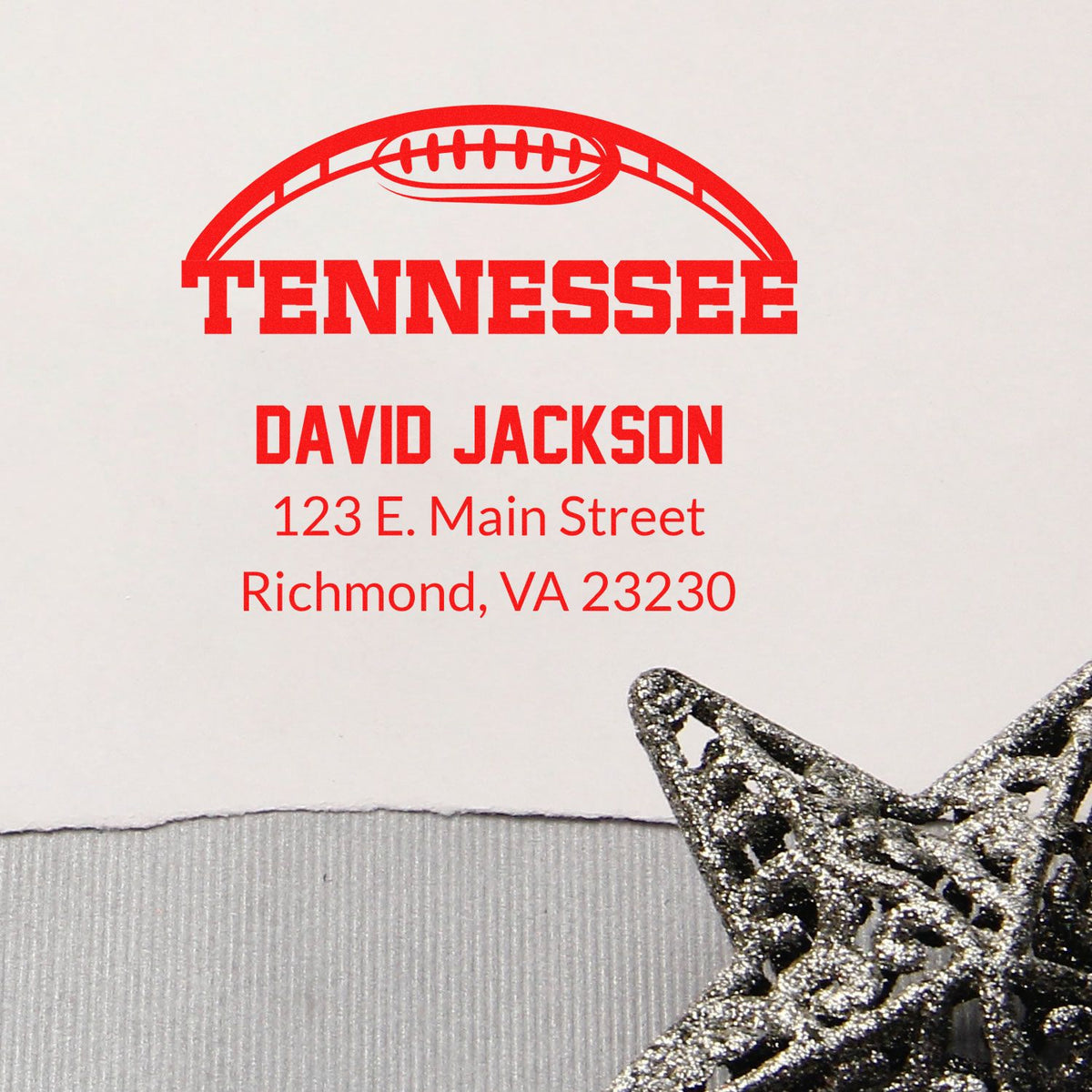 Custom Tennessee football return address rubber stamp with David Jackson, Richmond, VA 23230