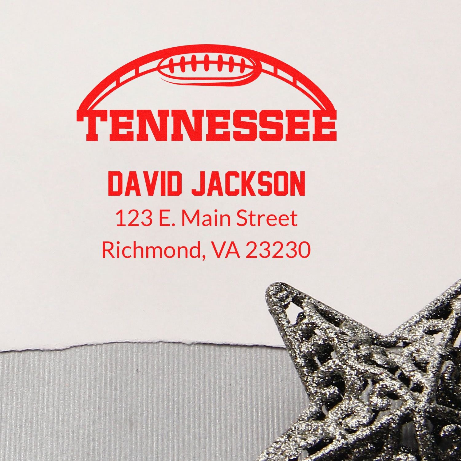Personalized Tennessee football rubber stamp for David Jackson, Richmond, VA, in red ink.