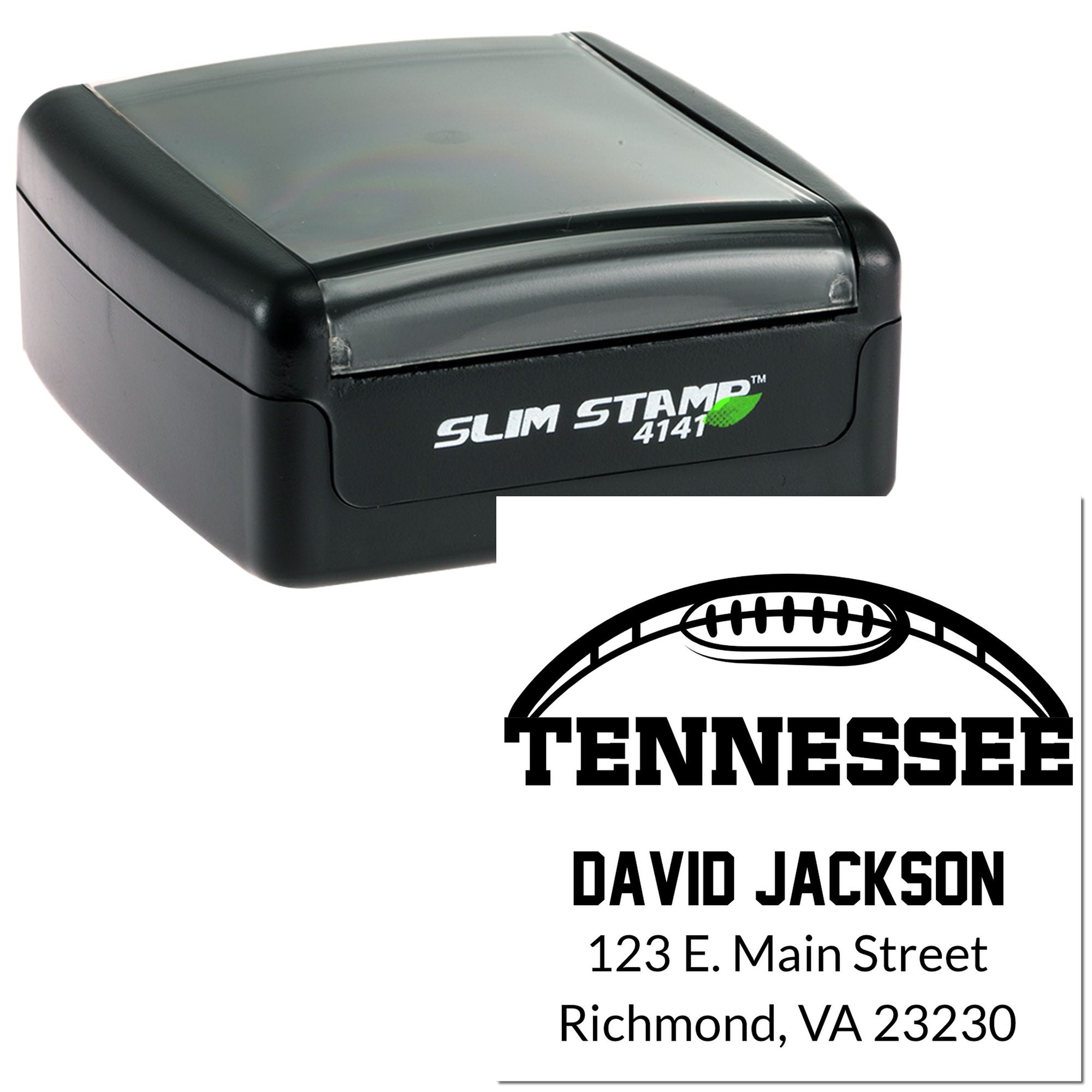 Custom self-inking rubber stamp with Tennessee football logo, David Jackson name, and mailing address.