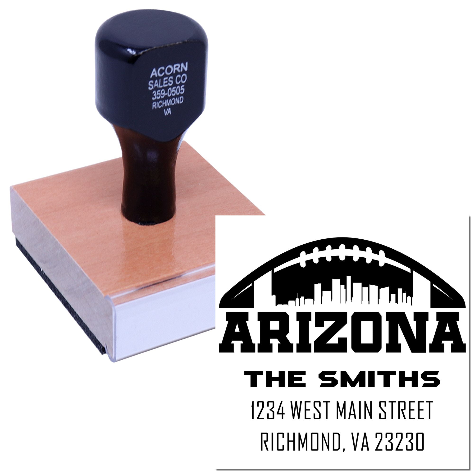 Custom Arizona football return address rubber stamp for The Smiths with skyline logo and address imprint