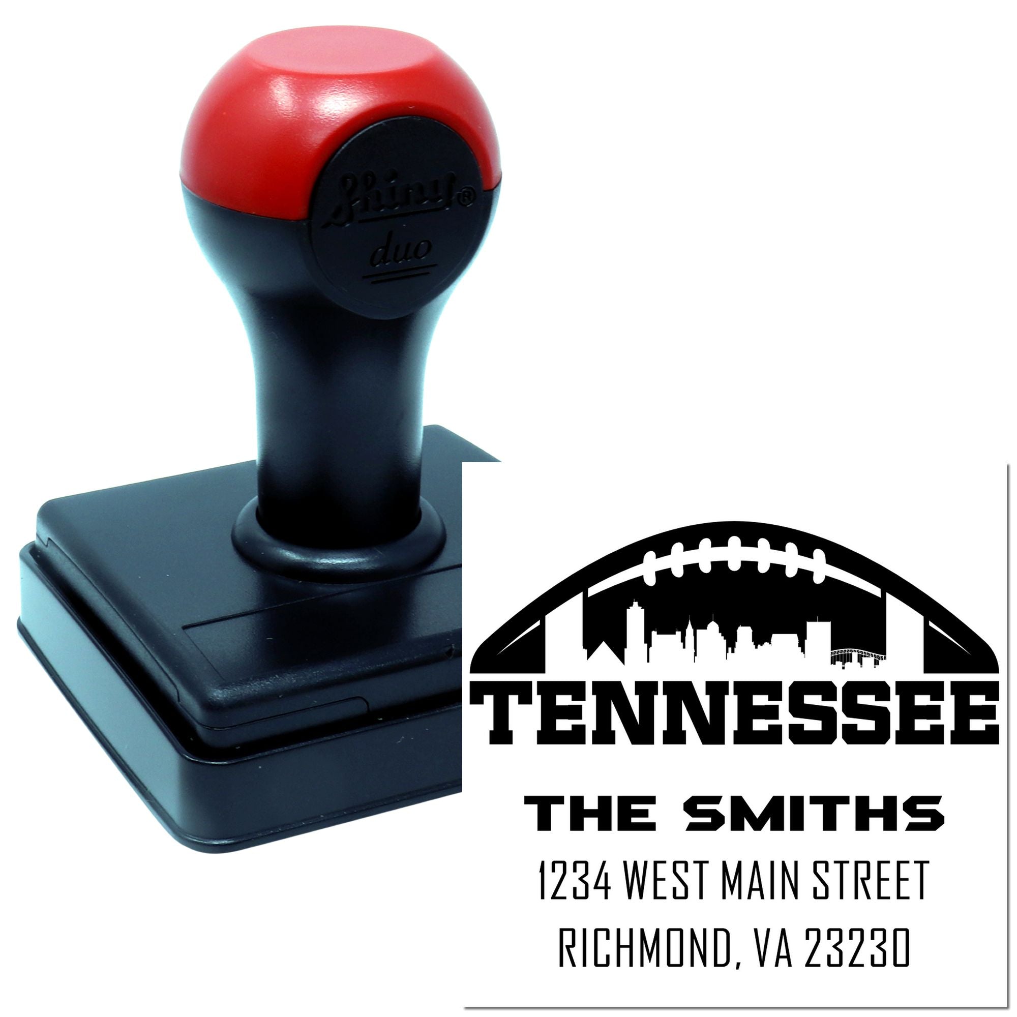 Custom Tennessee football skyline self-inking rubber stamp with return address for personalized mail and business branding.