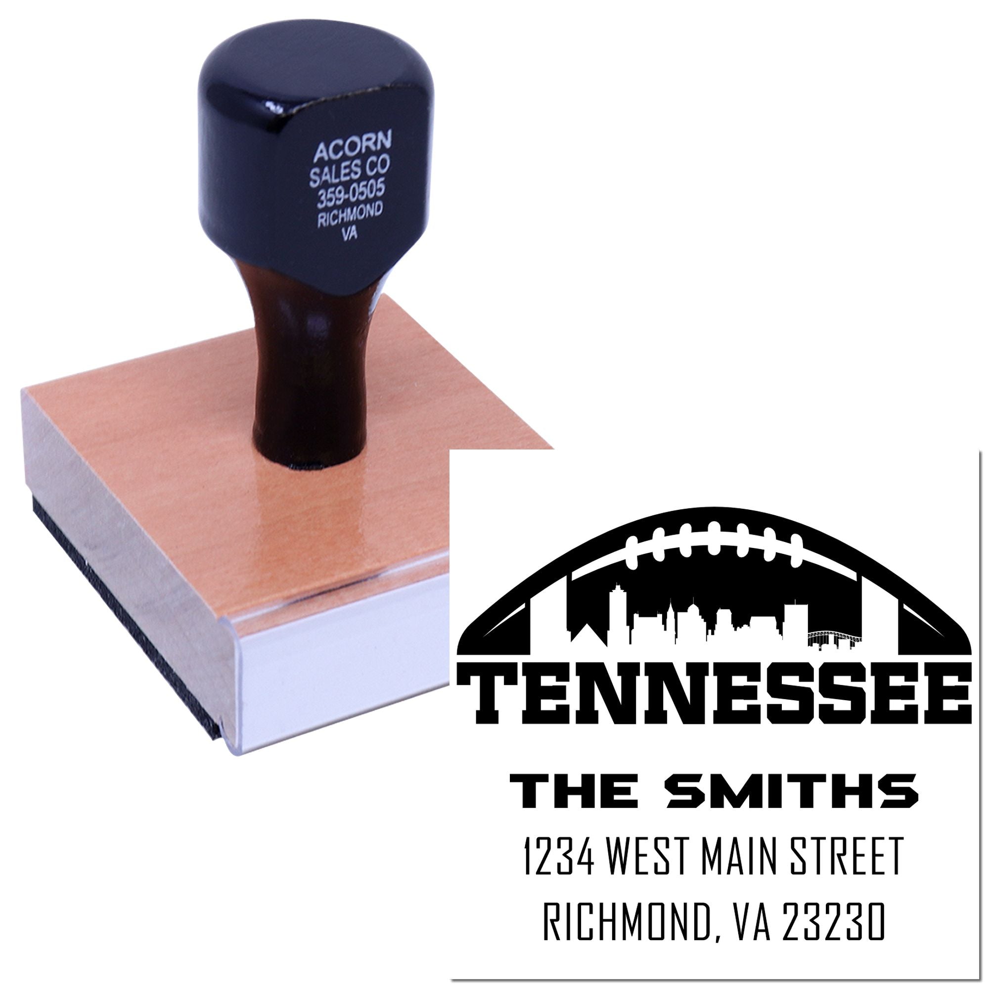Custom rubber address stamp with Tennessee football skyline design for The Smiths, Richmond, VA