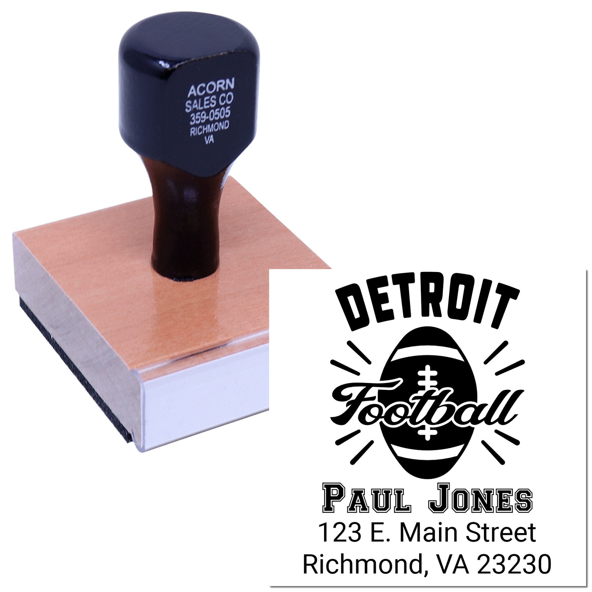 Custom Detroit Football address rubber stamp with team logo and return address for mailing, branding, and fan stationery.