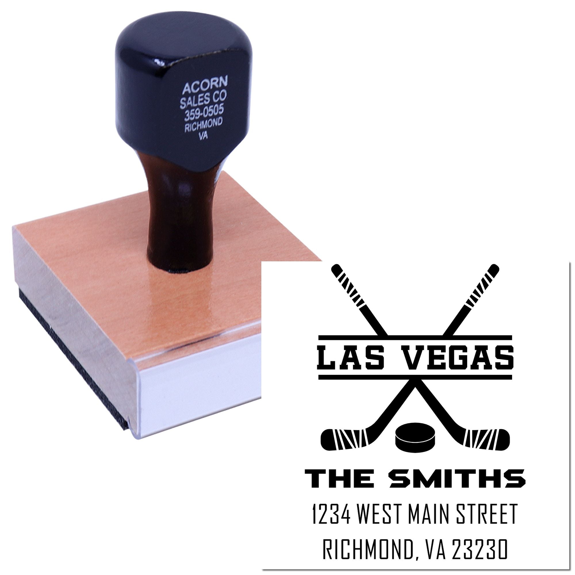 Custom address rubber stamp for The Smiths, featuring a Las Vegas hockey logo and return mailing address.