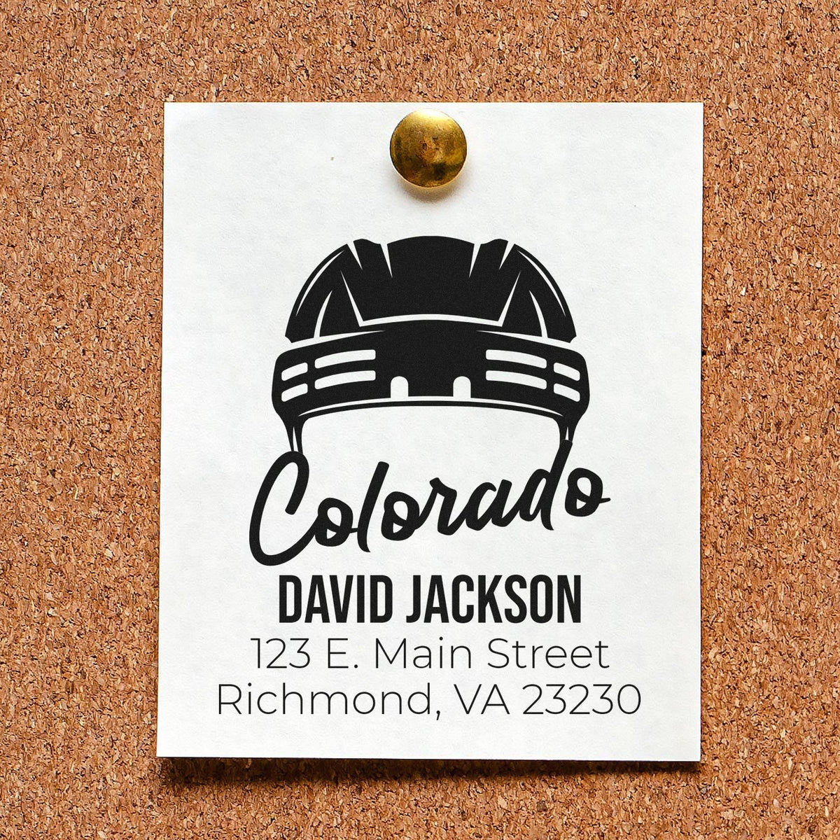 Custom firefighter helmet rubber stamp address design for David Jackson with Richmond, VA return address.