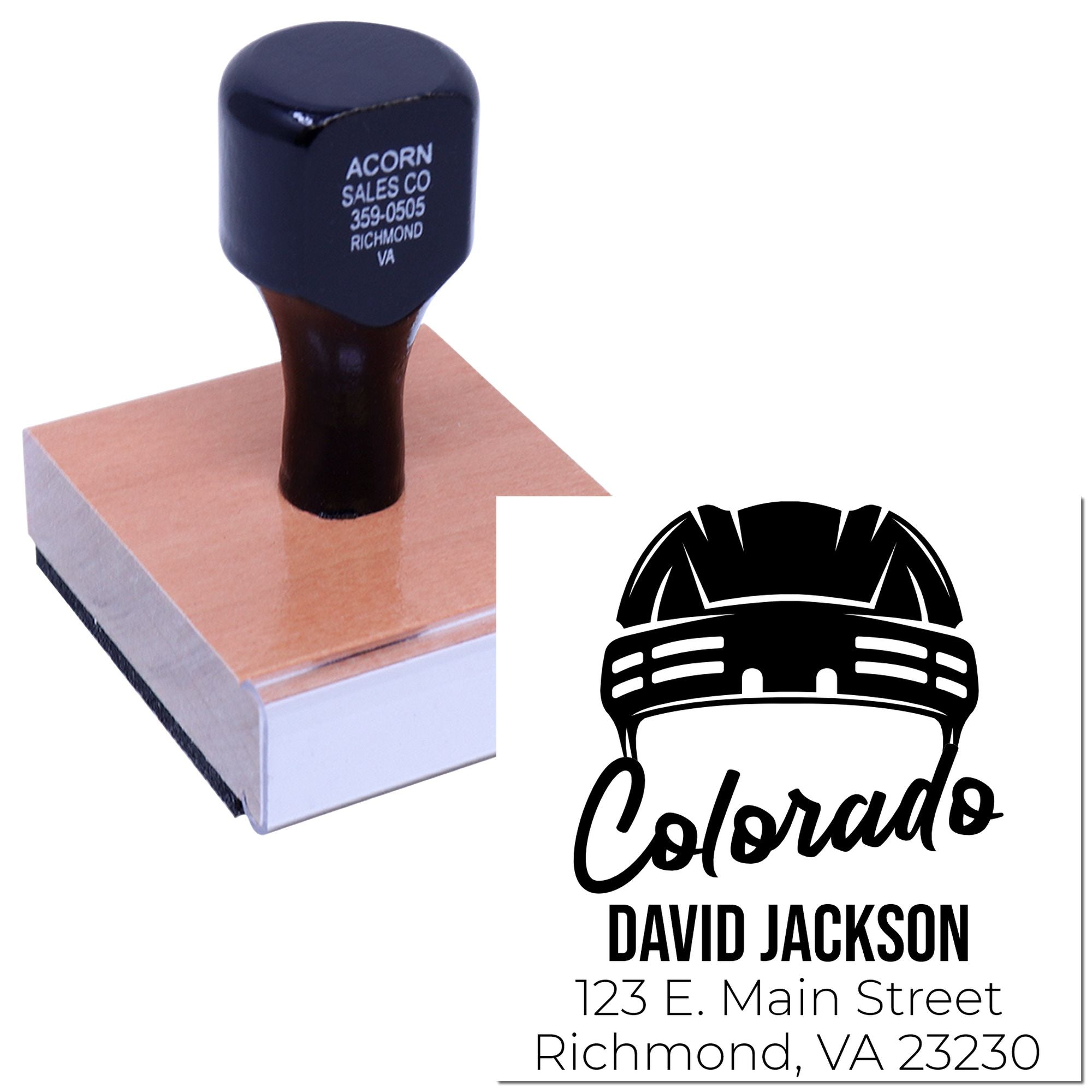 Personalized Colorado address rubber stamp with cyclist logo, David Jackson name and address for mailing envelopes.