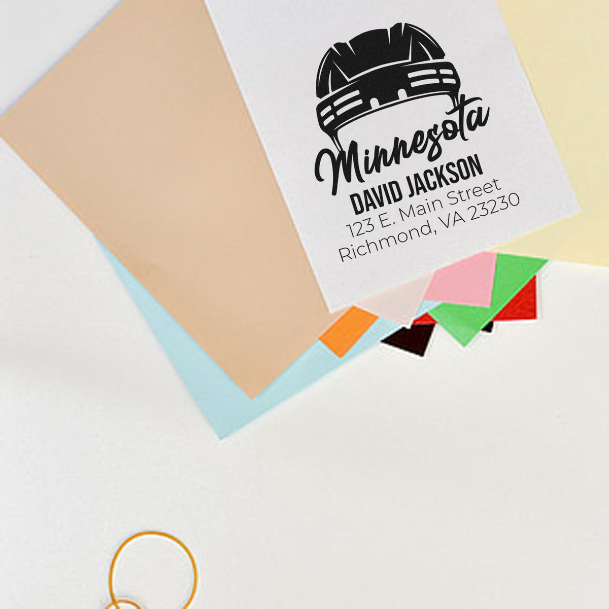Personalized construction return address rubber stamp with hard hat logo for David Jackson, Richmond, VA.