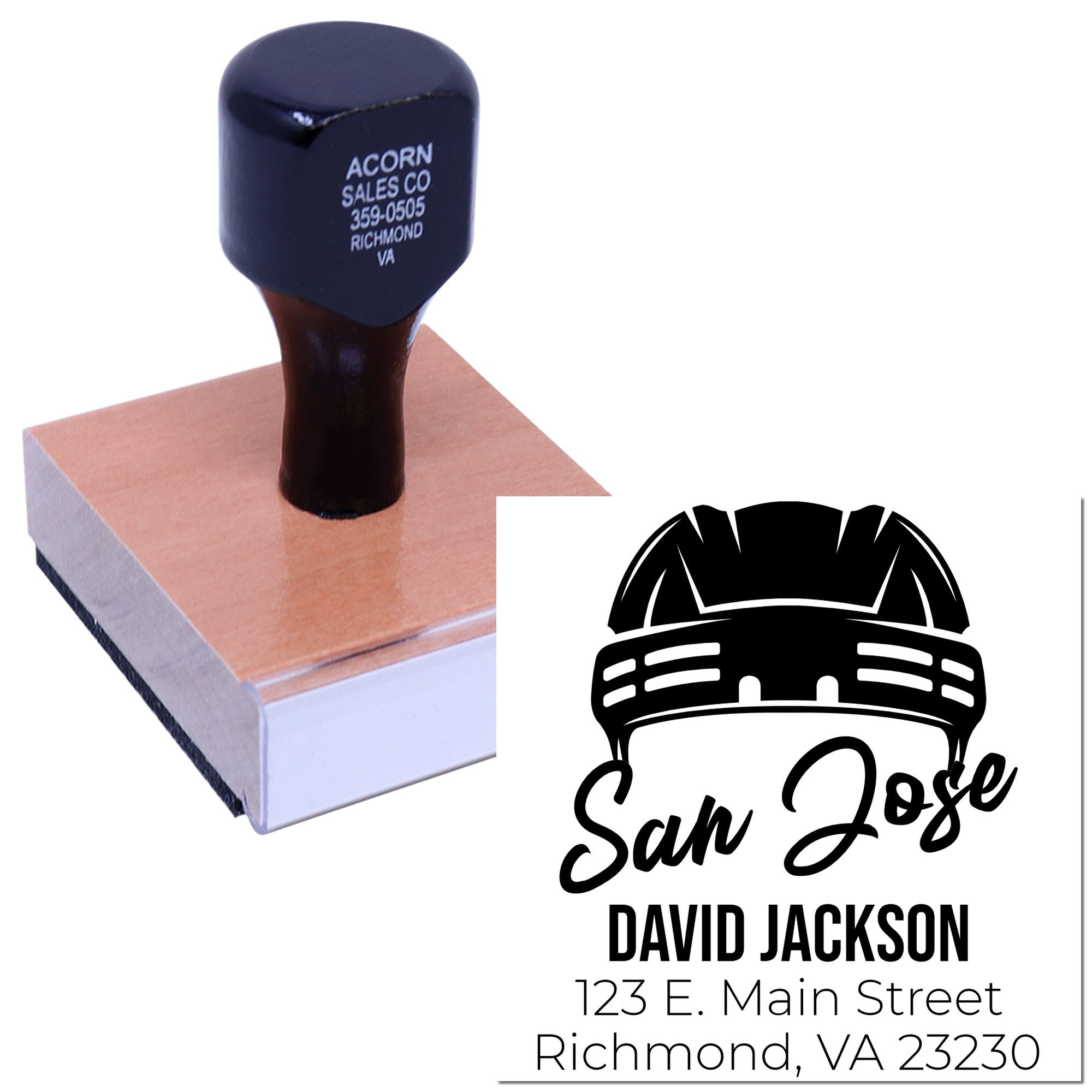 Custom self-inking rubber stamp with San Jose name and address design for personalized mailing and branding.