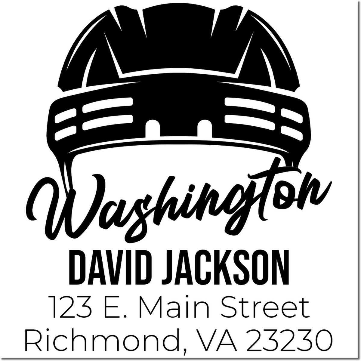 Custom Washington rubber stamp with hard hat logo, David Jackson name, and Richmond VA address for contractors.