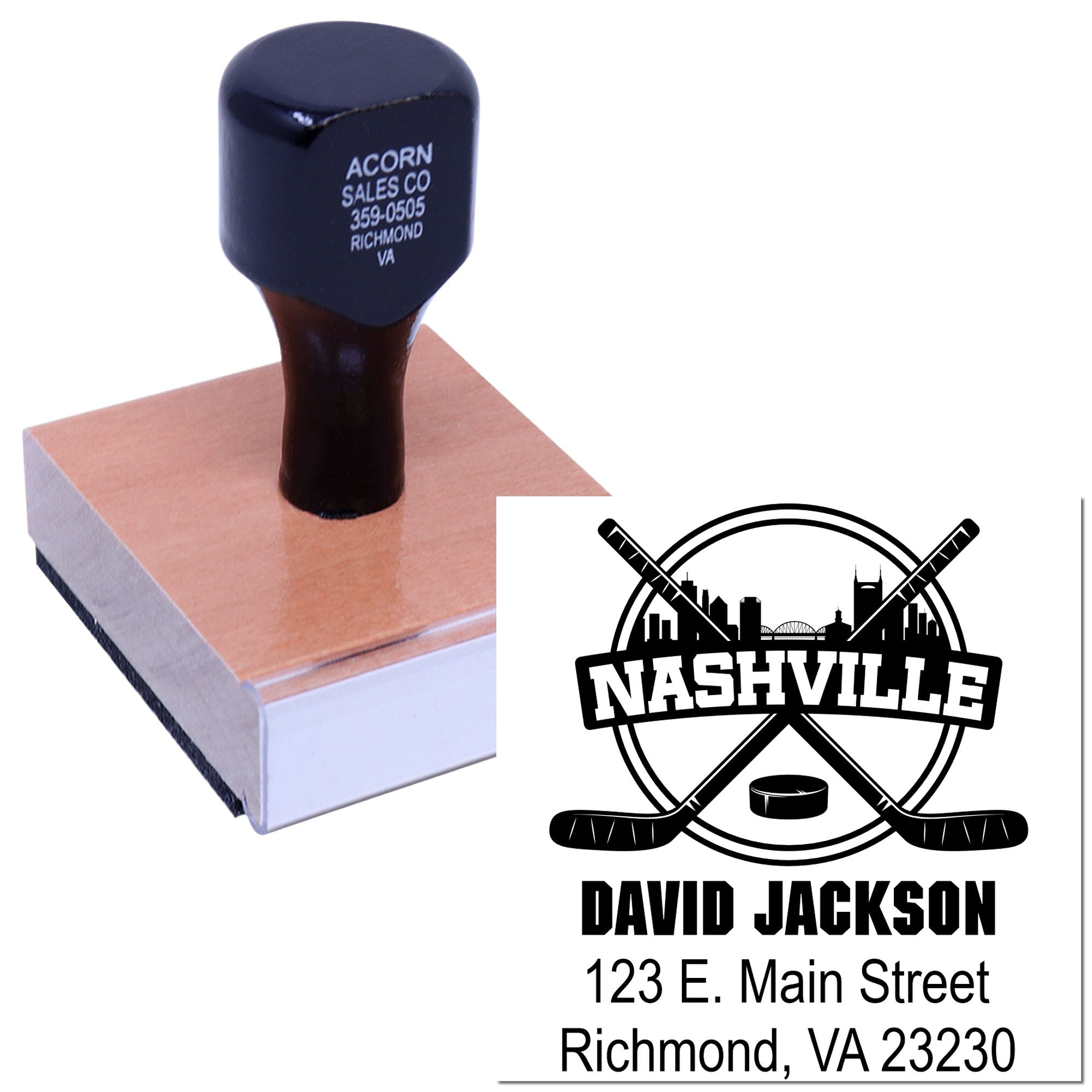 Custom rubber stamp with Nashville hockey logo, David Jackson name, and Richmond, VA address.